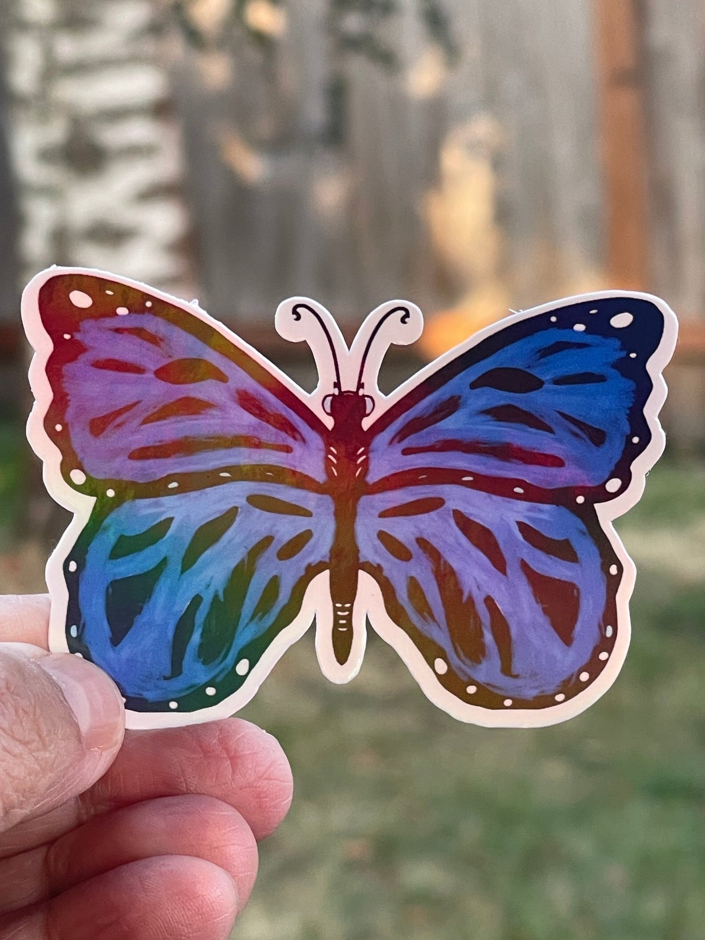 Blue Iridescent Butterfly Vinyl Sticker – Shimmering Nature - Inspired Design - Color Crumbs Club