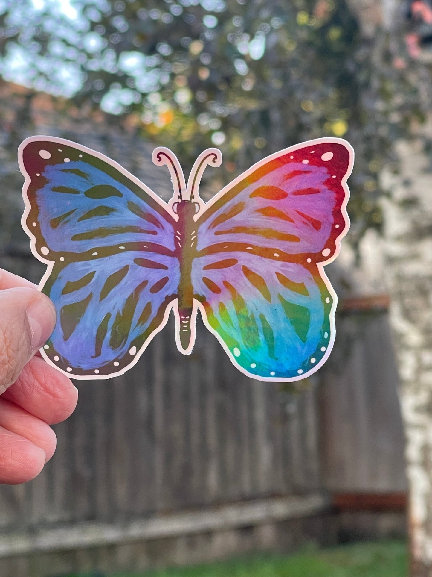 Blue Iridescent Butterfly Vinyl Sticker – Shimmering Nature - Inspired Design - Color Crumbs Club
