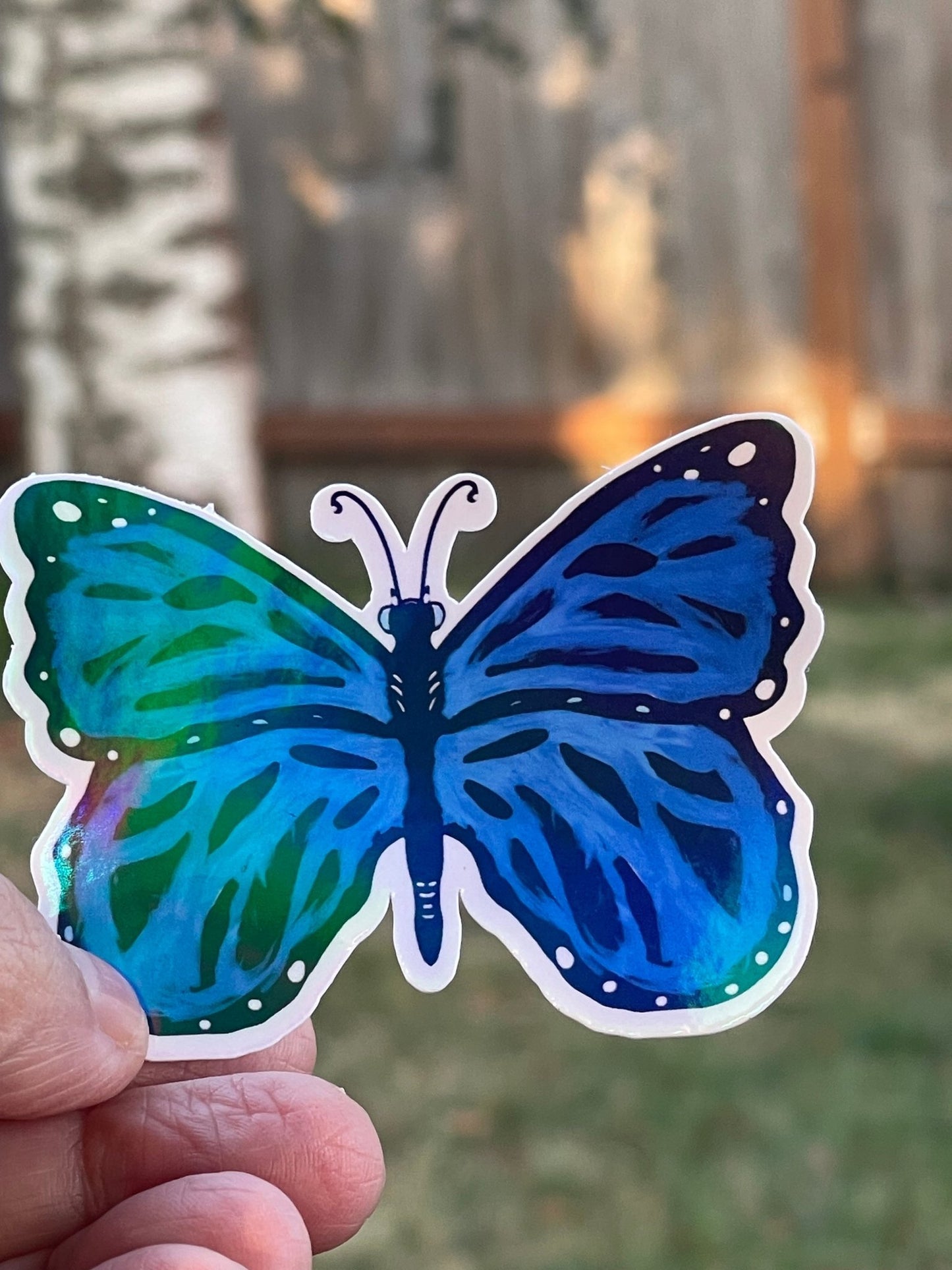 Blue Iridescent Butterfly Vinyl Sticker – Shimmering Nature - Inspired Design - Color Crumbs Club