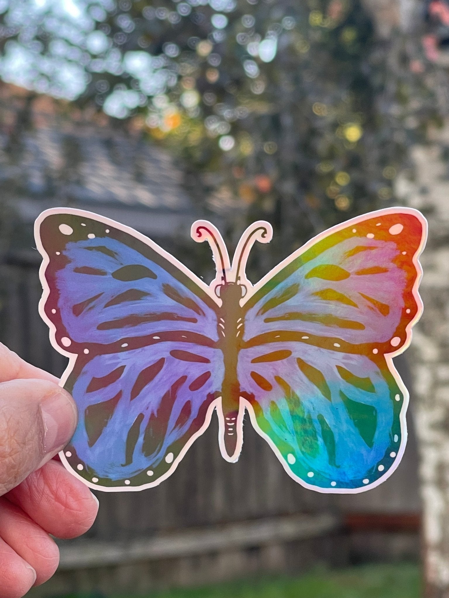 Blue Iridescent Butterfly Vinyl Sticker – Shimmering Nature - Inspired Design - Color Crumbs Club