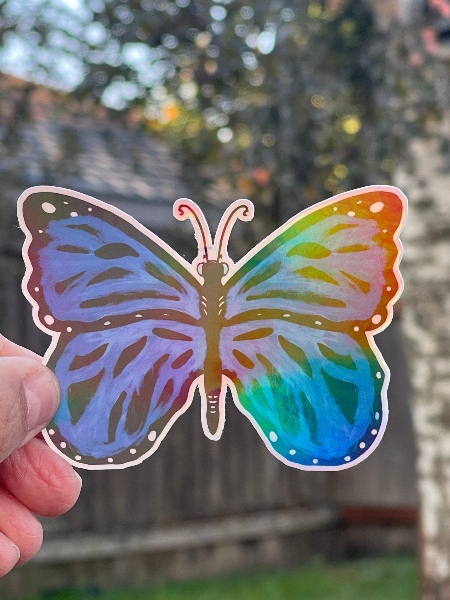 Blue Iridescent Butterfly Vinyl Sticker – Shimmering Nature - Inspired Design - Color Crumbs Club