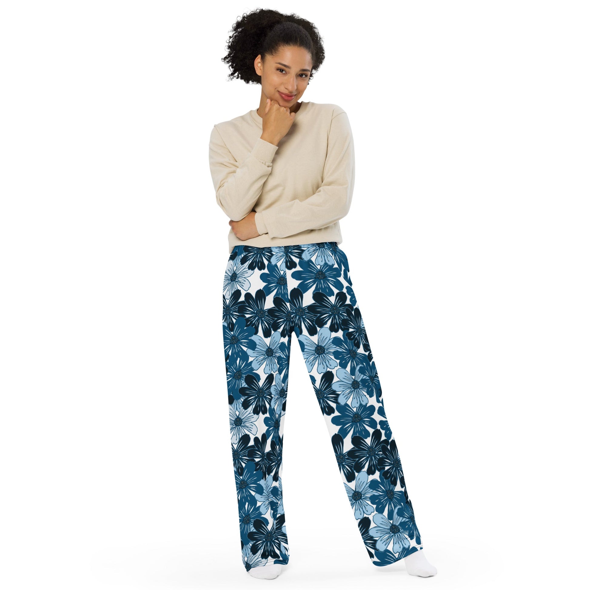 Blue Mystic Blooms unisex wide - leg pants - Squirrellyartmama