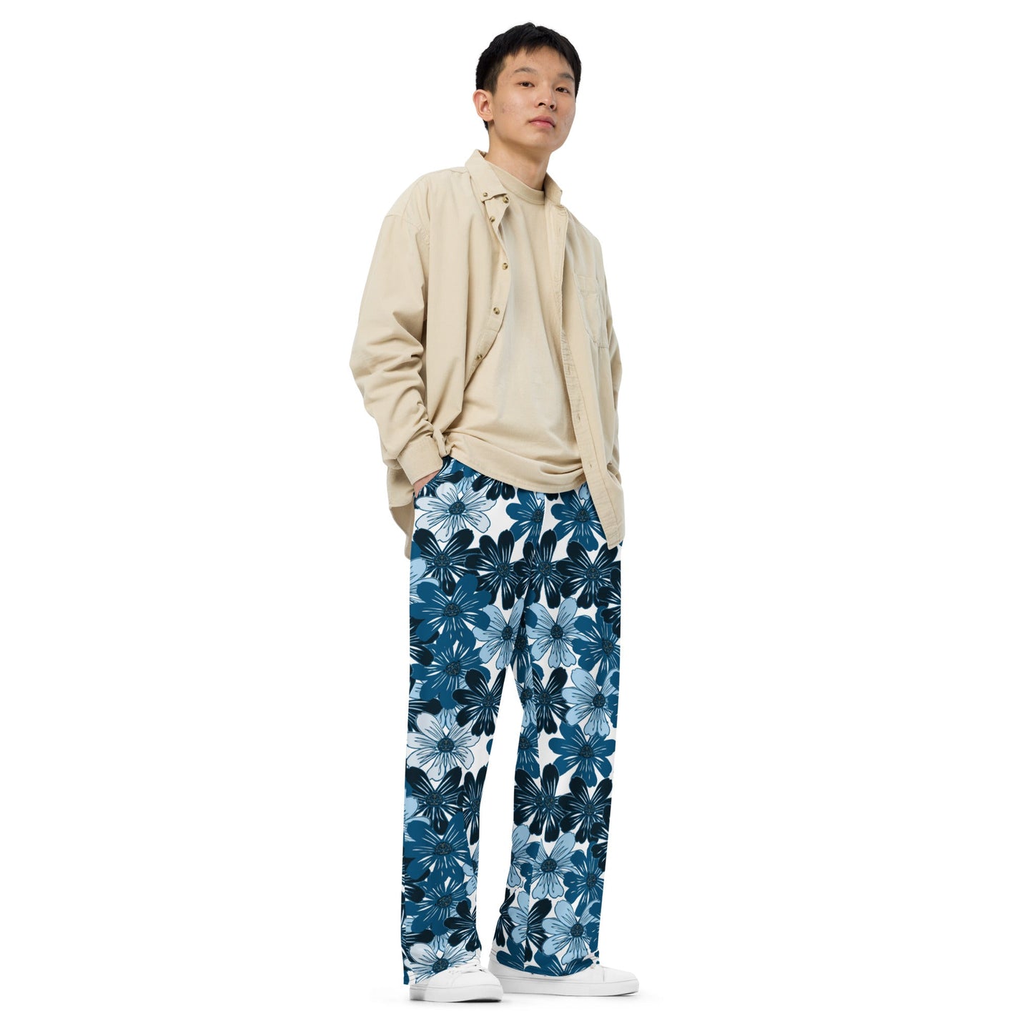 Blue Mystic Blooms unisex wide - leg pants - Squirrellyartmama