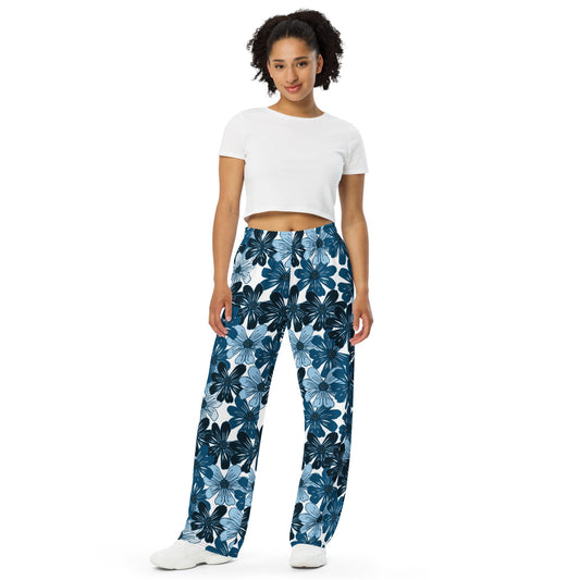 Blue Mystic Blooms unisex wide - leg pants - Squirrellyartmama