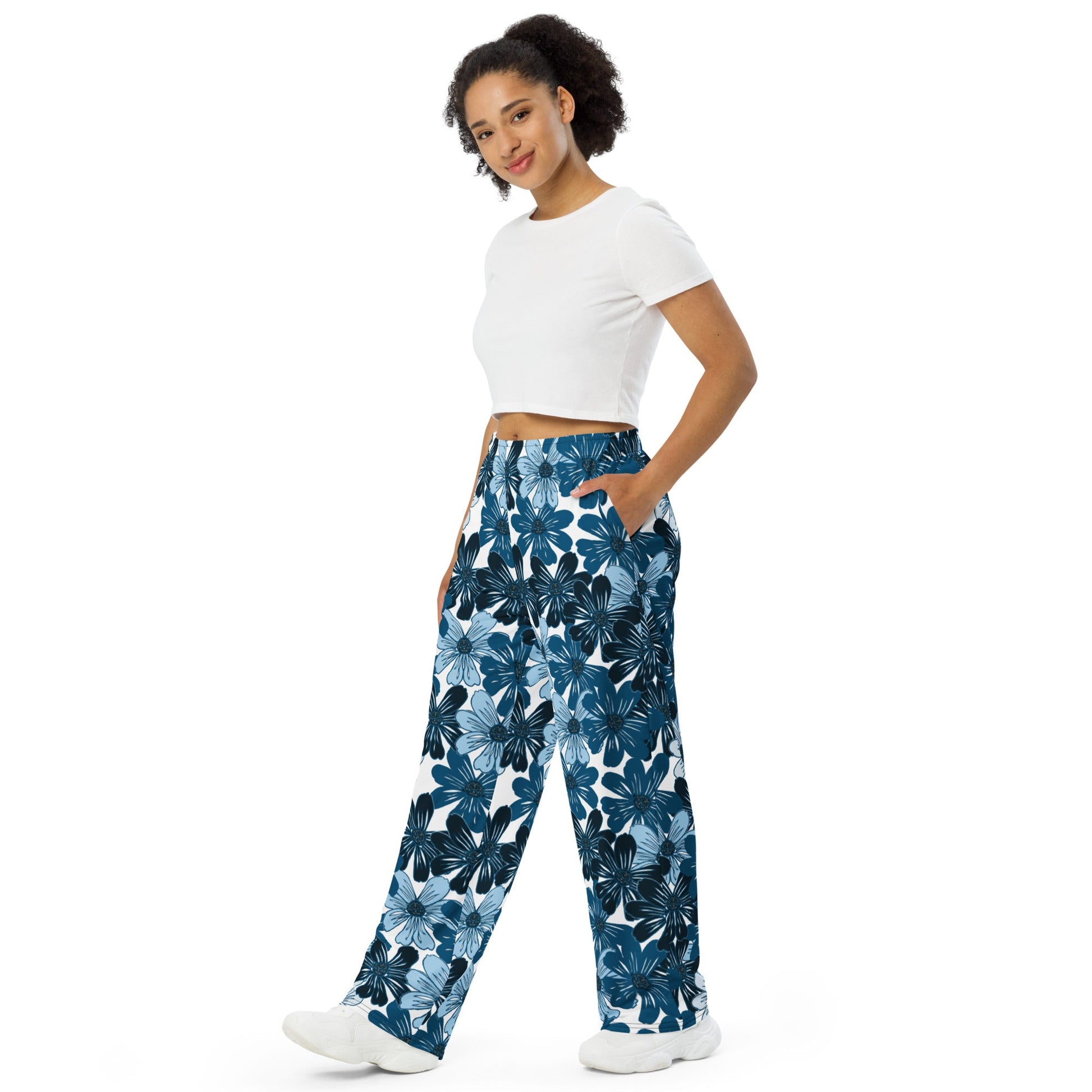 Blue Mystic Blooms unisex wide - leg pants - Squirrellyartmama