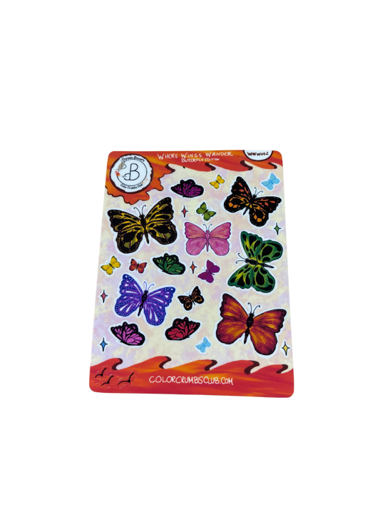 Butterfly Sticker Sheet | Where Wings Wander Butterfly Sticker Sheet Collection - Color Crumbs Club