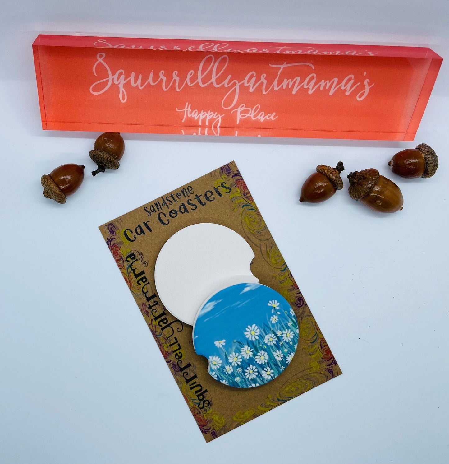 Coaster Sandstone Car Coaster Set - Daisies - Squirrellyartmama