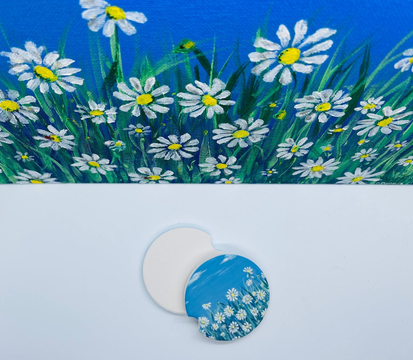 Coaster Sandstone Car Coaster Set - Daisies - Squirrellyartmama