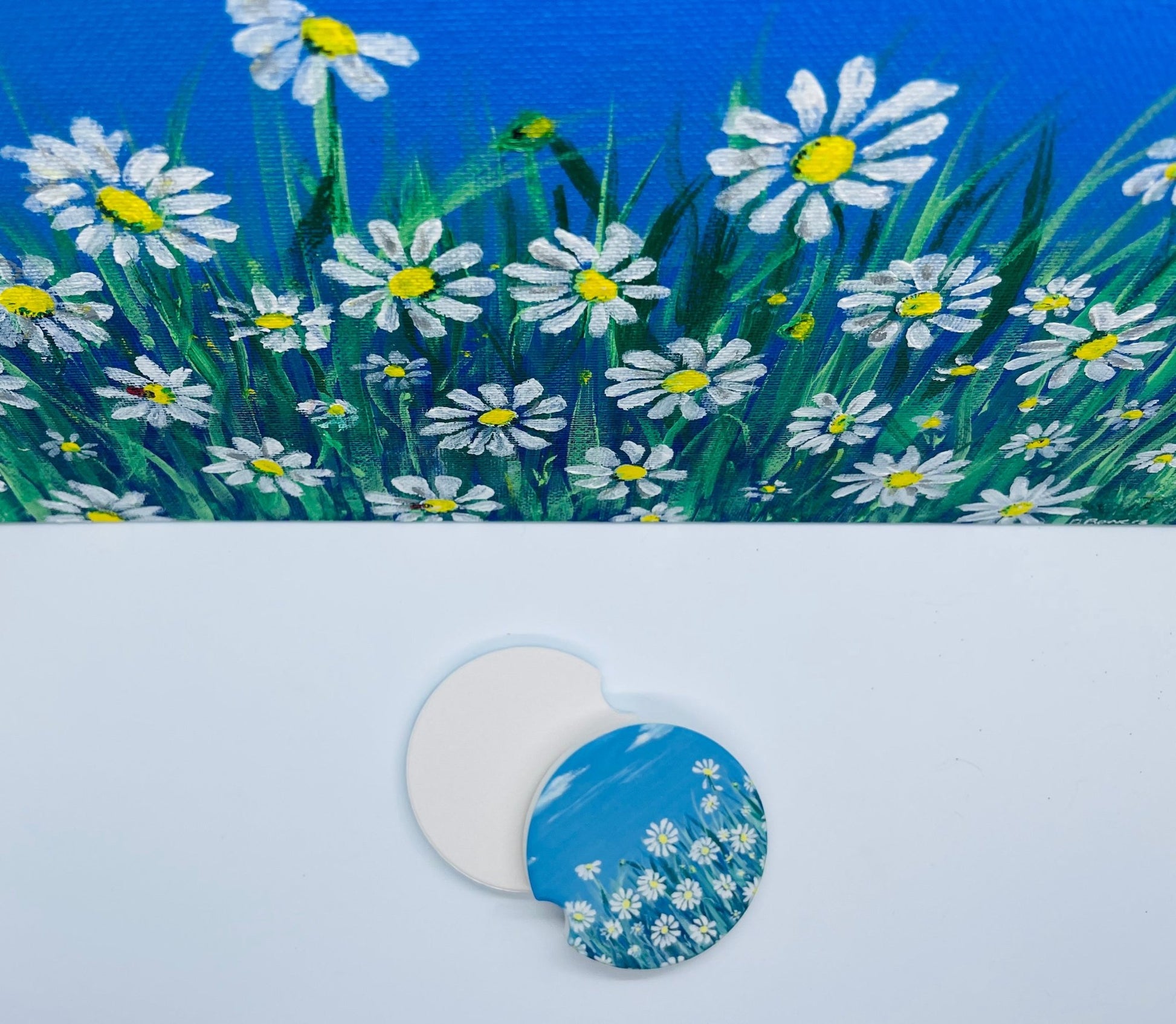 Coaster Sandstone Car Coaster Set - Daisies - Squirrellyartmama