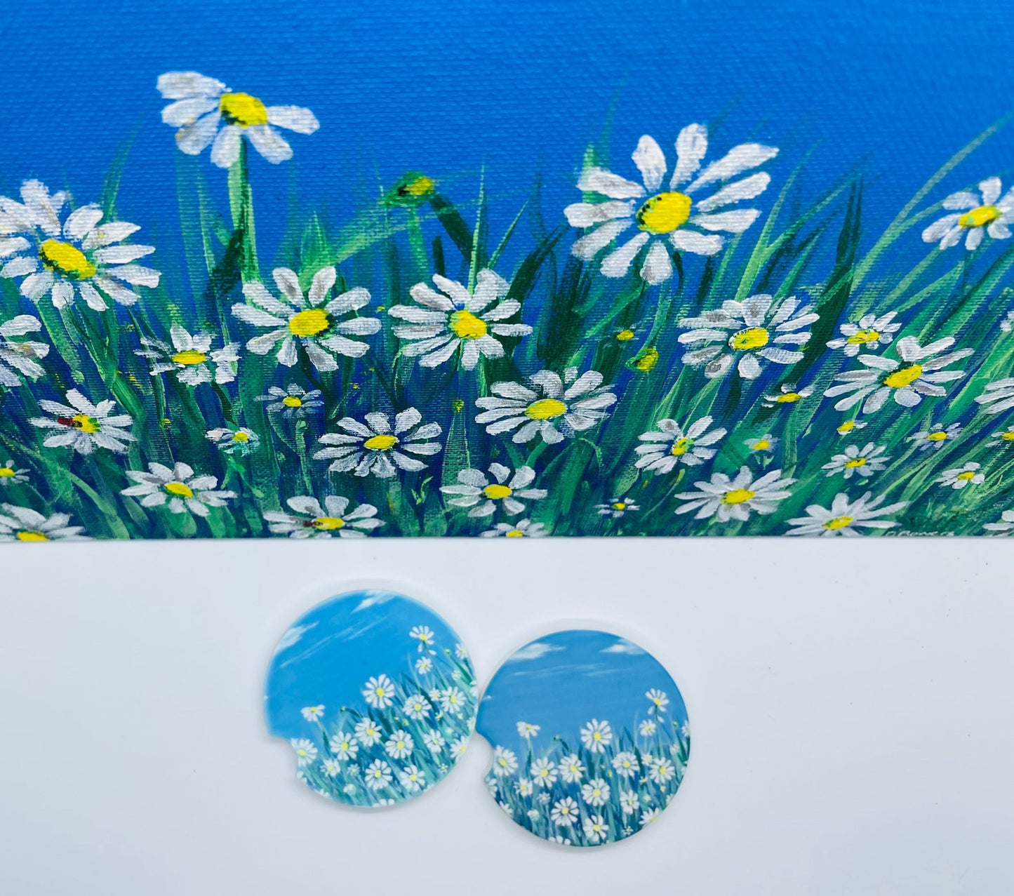 Coaster Sandstone Car Coaster Set - Daisies - Squirrellyartmama