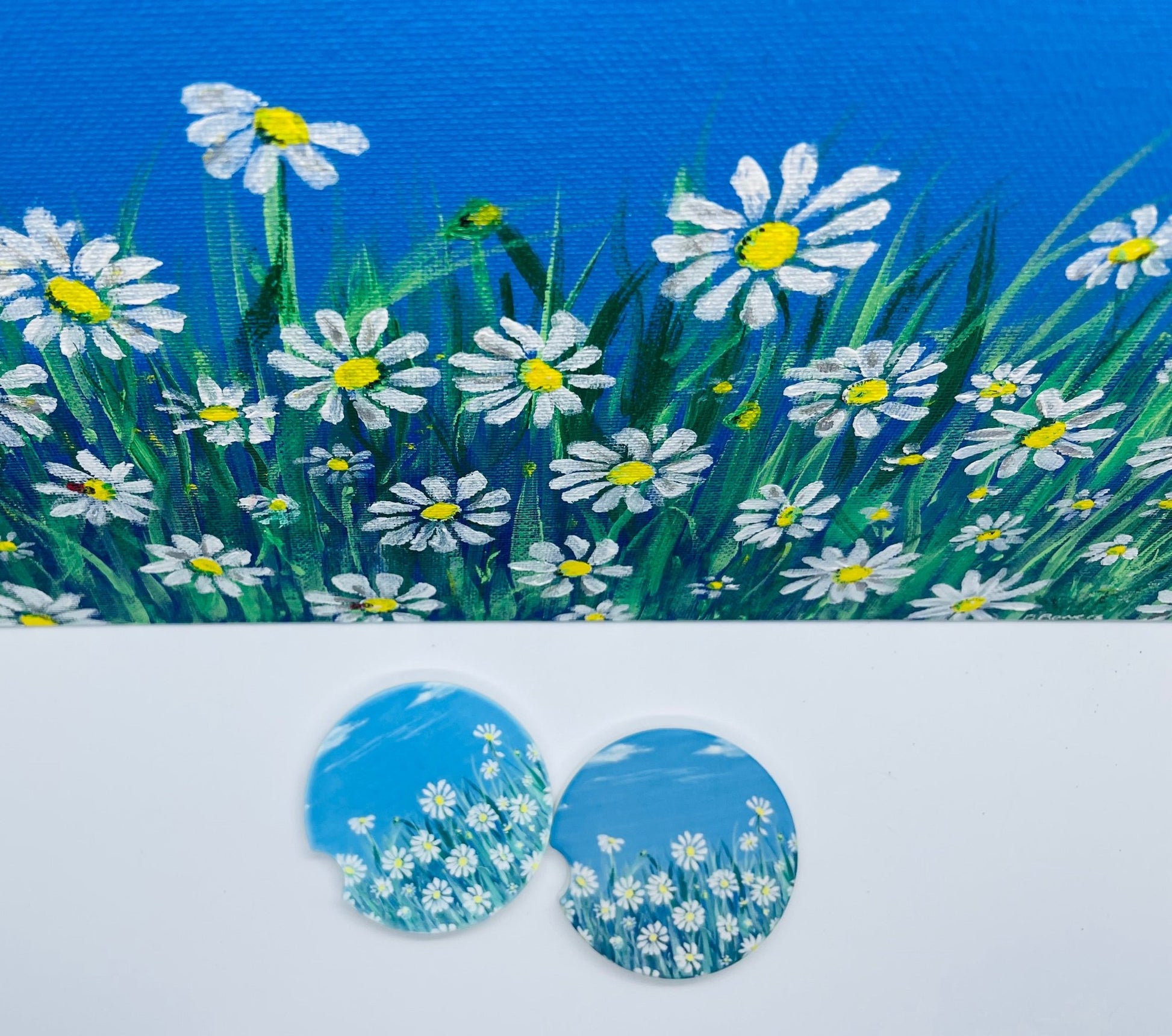 Coaster Sandstone Car Coaster Set - Daisies - Squirrellyartmama