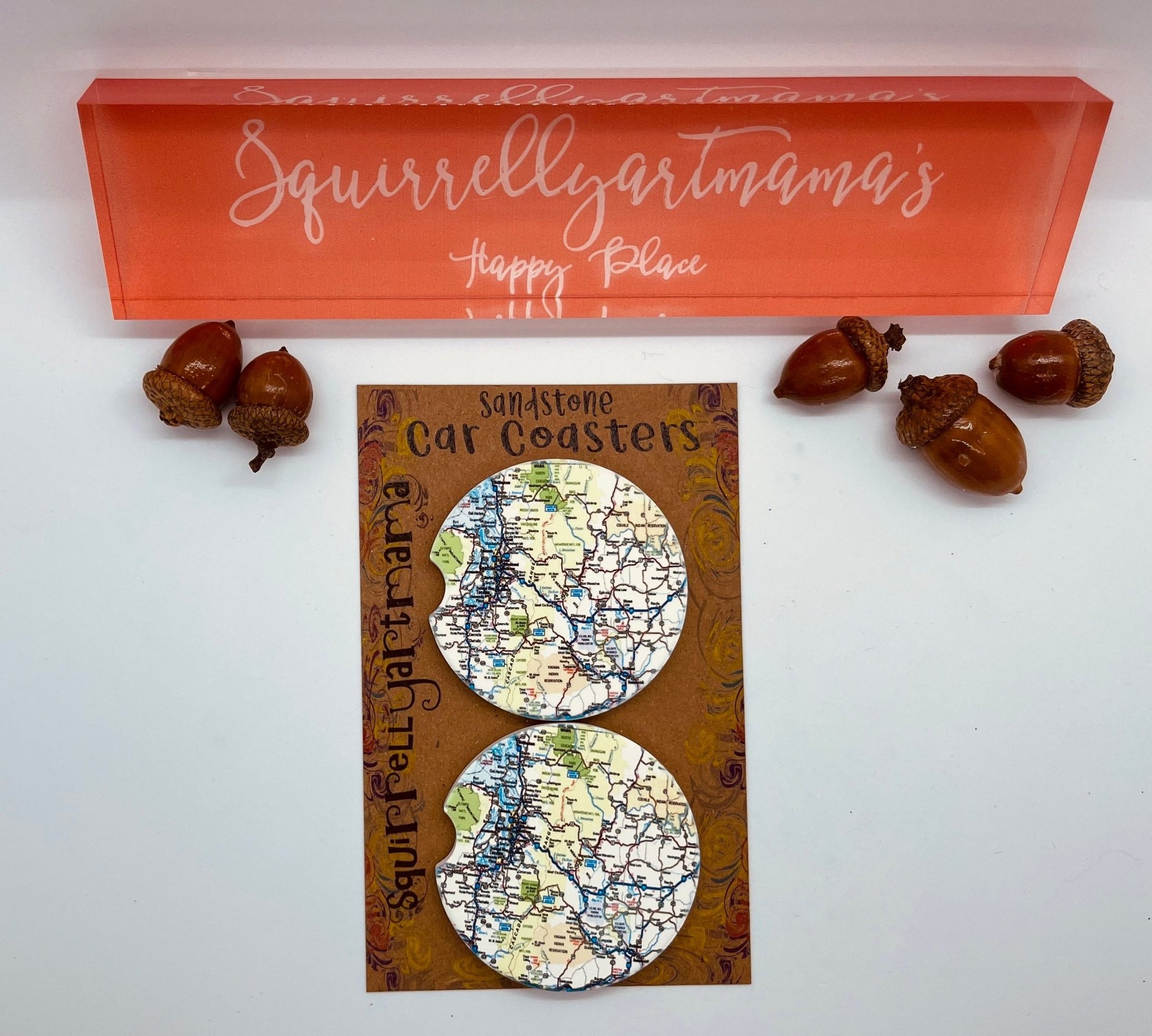 Coaster Sandstone Car Coaster Set - Location Map Tacoma - Squirrellyartmama