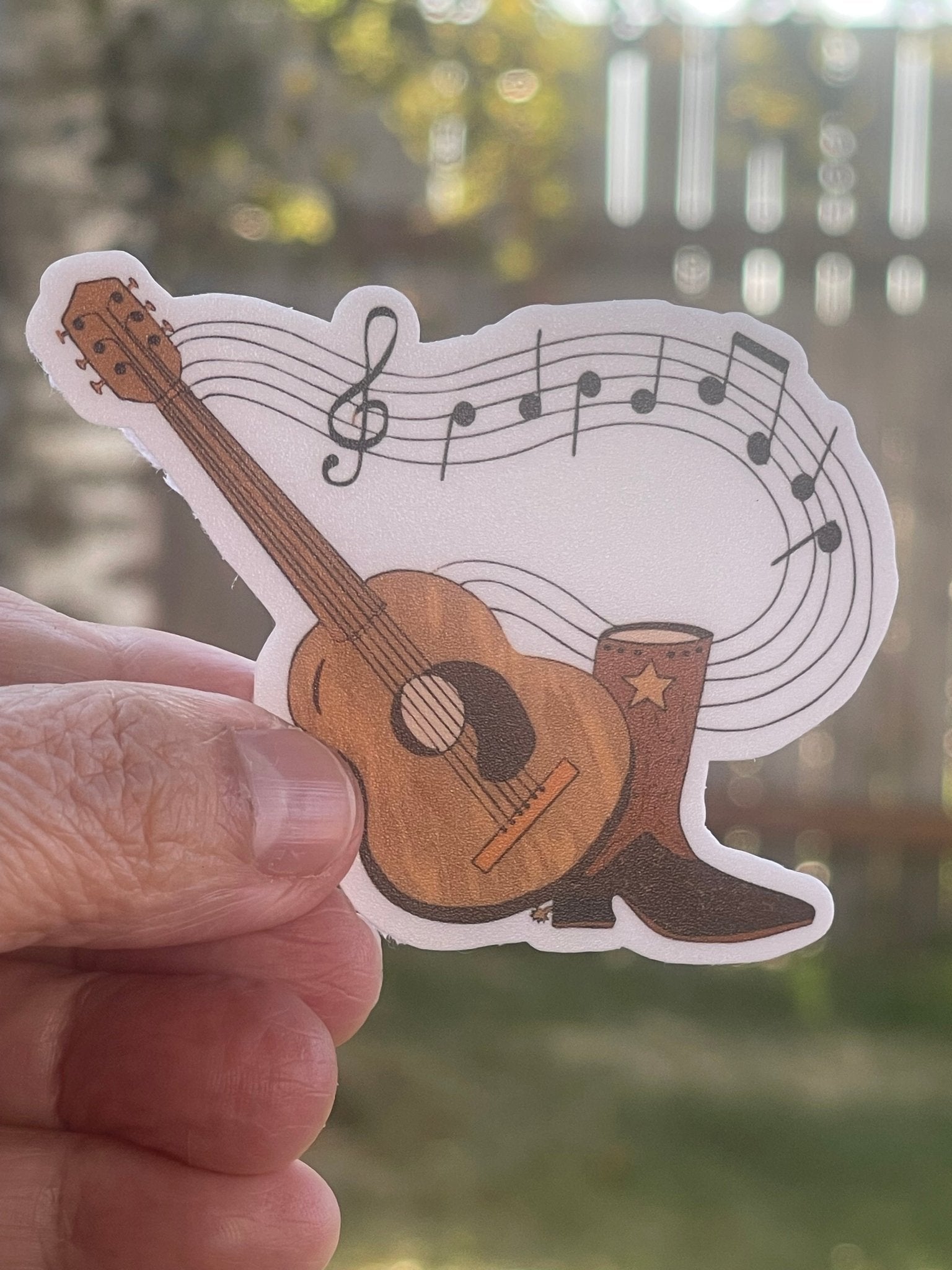 Country Guitar & Cowboy Boot Sticker – Music Notes Design - Color Crumbs Club