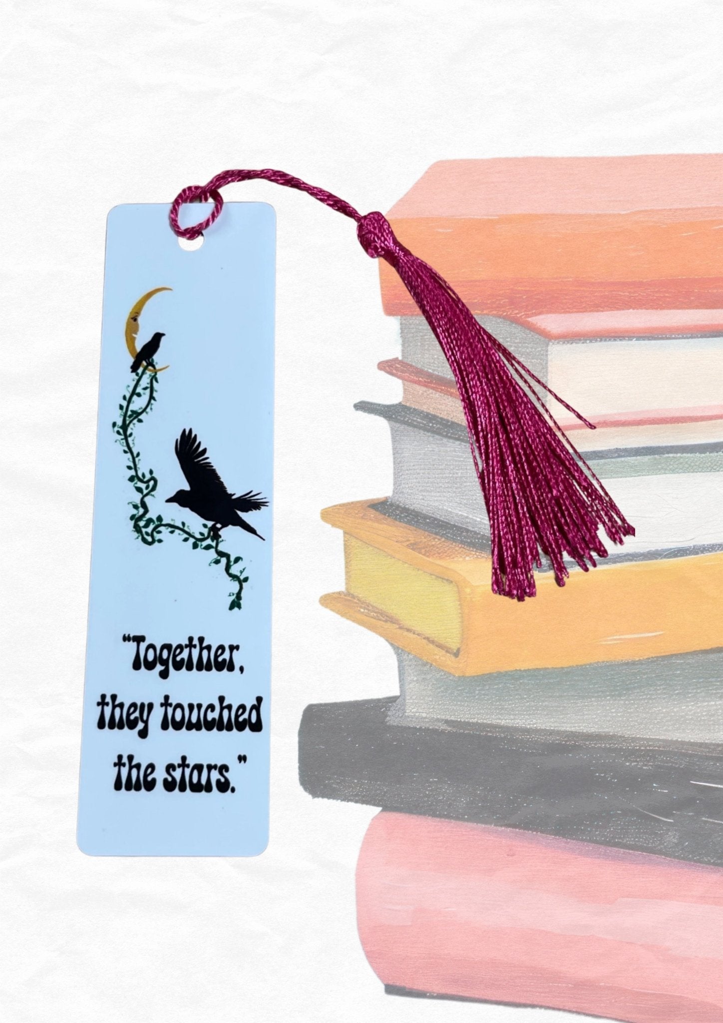 Crow & Moon Aluminum Bookmark - Together They Touched the Stars - Color Crumbs Club