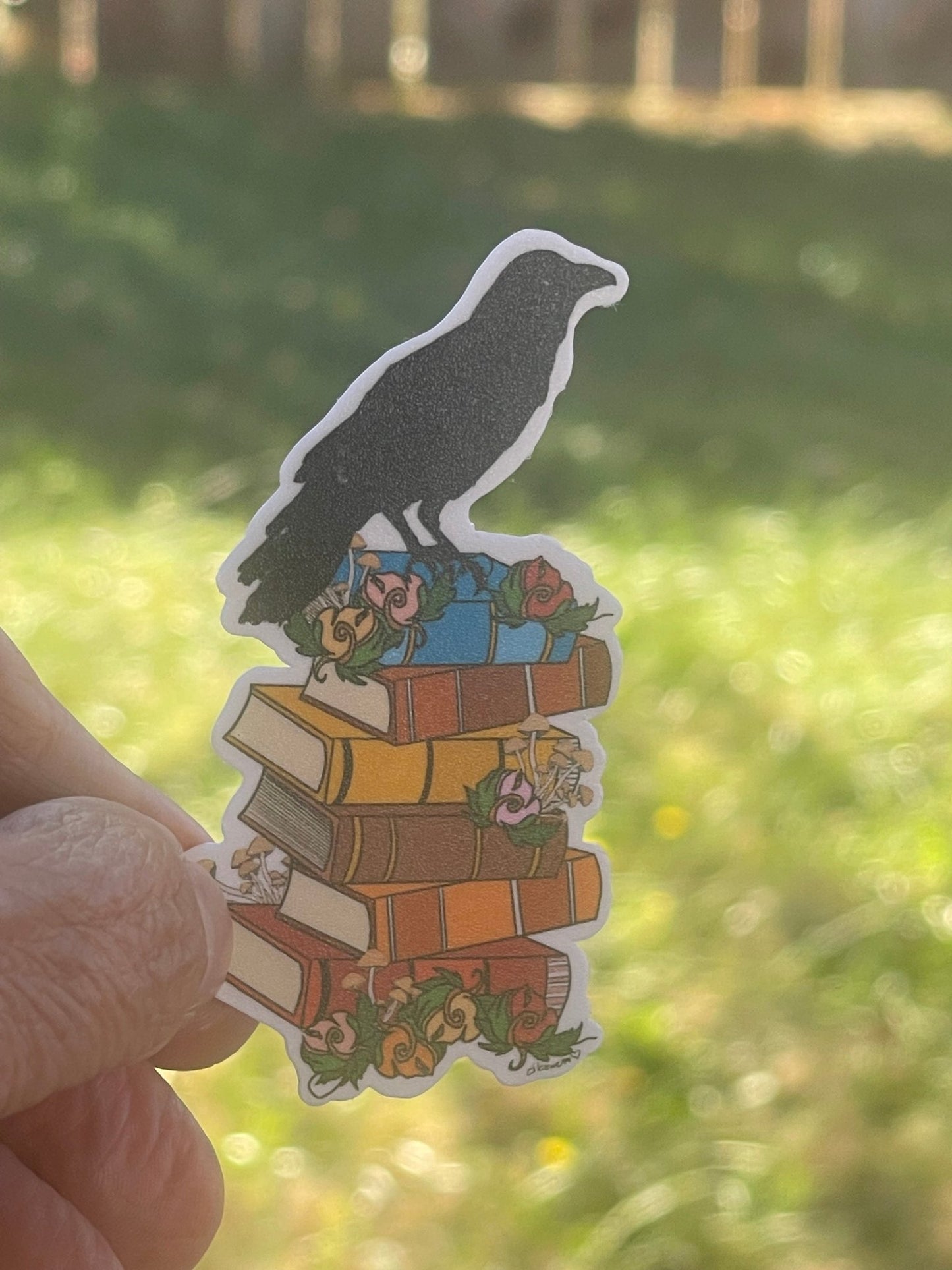 Crow on Stack of Books Sticker – Whimsical Literary Design - Color Crumbs Club