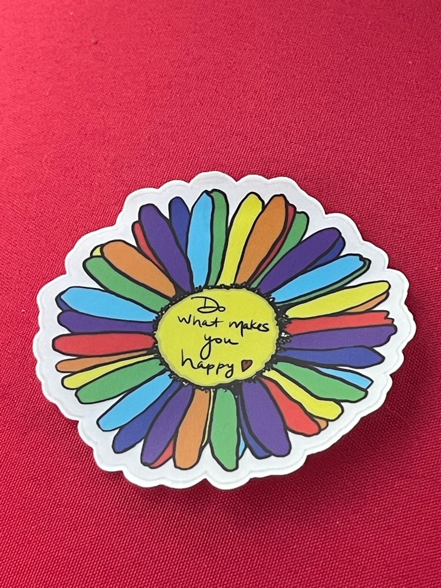 Do What Makes You Happy Rainbow Daisy Sticker – Colorful Vinyl Decal, Whimsical Flower Sticker - Color Crumbs Club