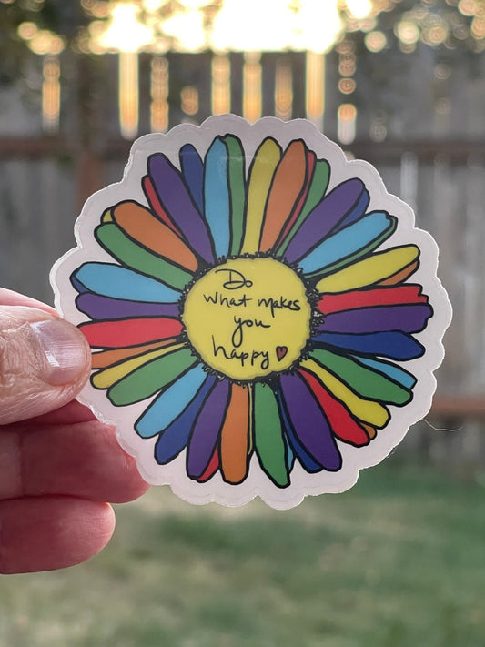 Do What Makes You Happy Rainbow Daisy Sticker – Colorful Vinyl Decal, Whimsical Flower Sticker - Color Crumbs Club