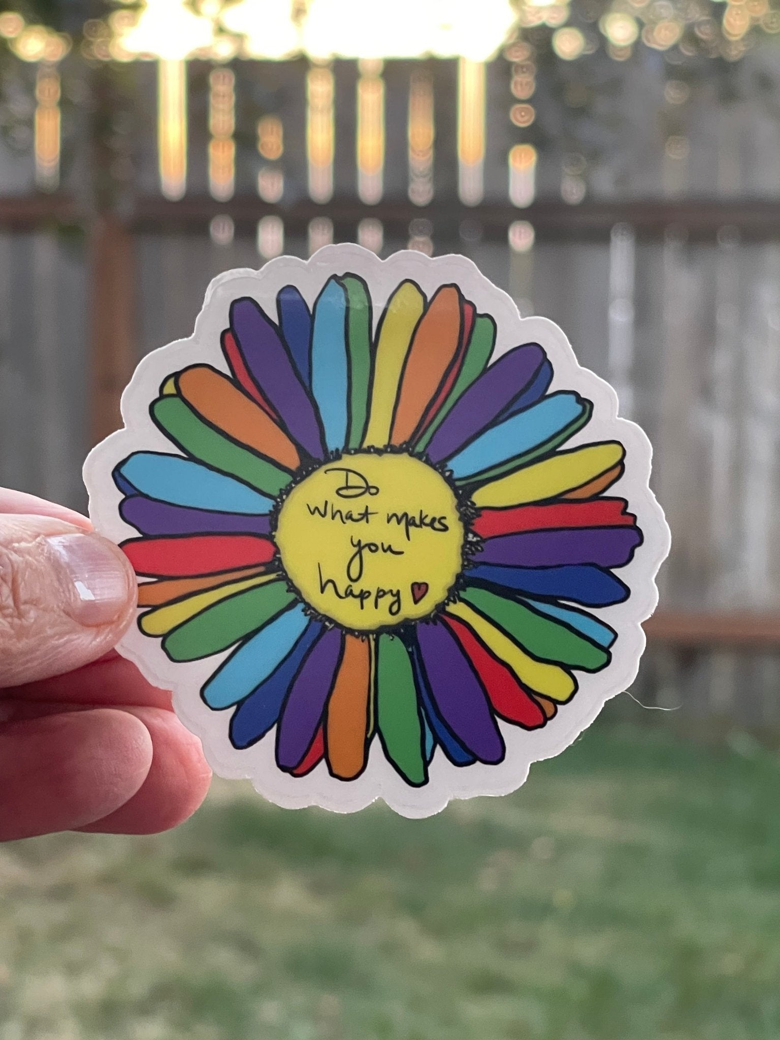 Do What Makes You Happy Rainbow Daisy Sticker – Colorful Vinyl Decal, Whimsical Flower Sticker - Color Crumbs Club