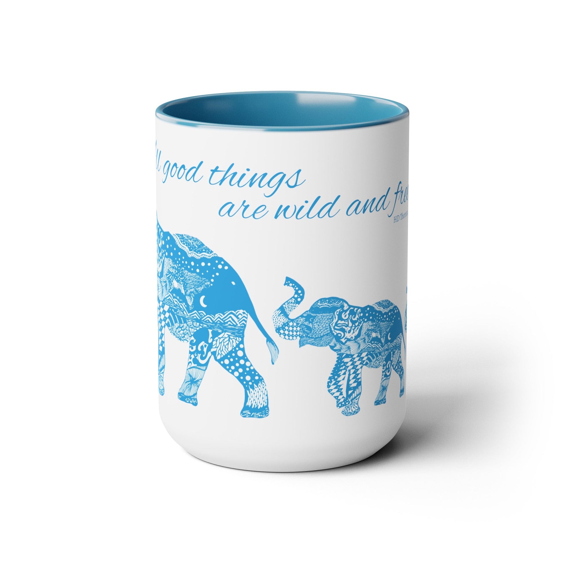 Elephant Doodle gone Blue - Two - Tone Coffee Mugs, 15oz - Squirrellyartmama