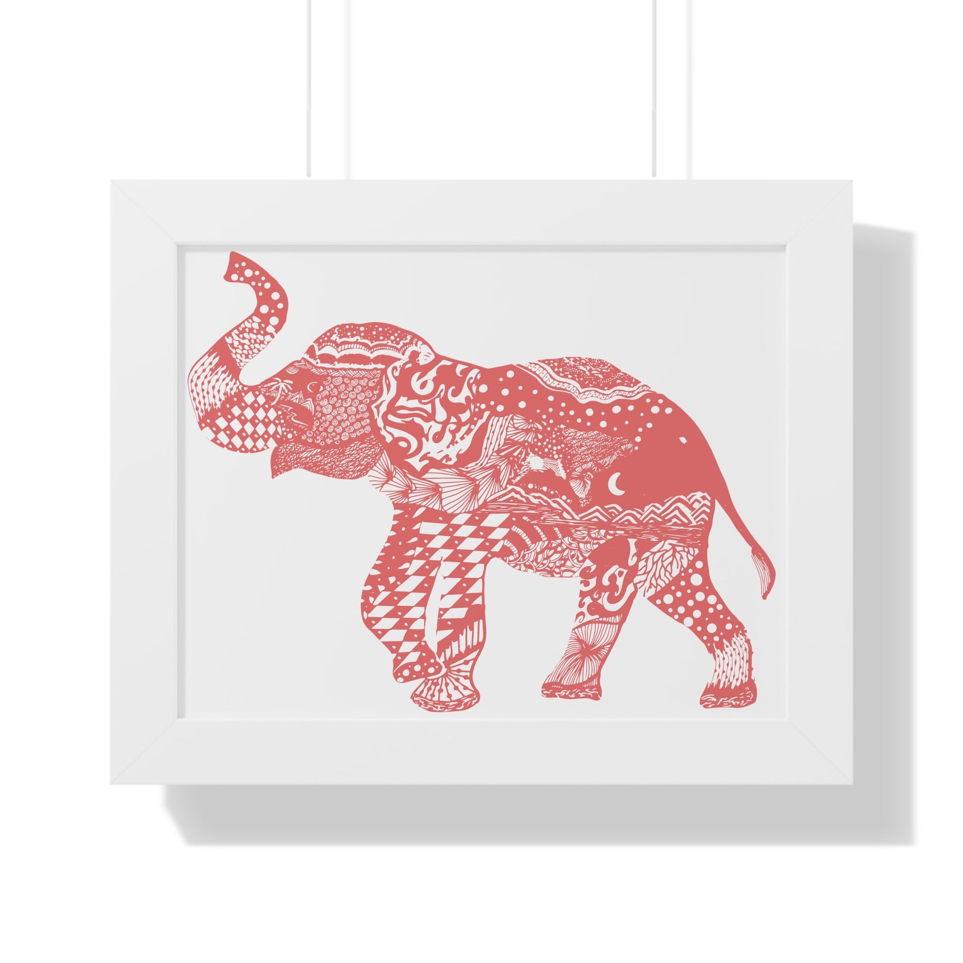 Elephant Doodle Peach Print Framed Horizontal Poster - Squirrellyartmama