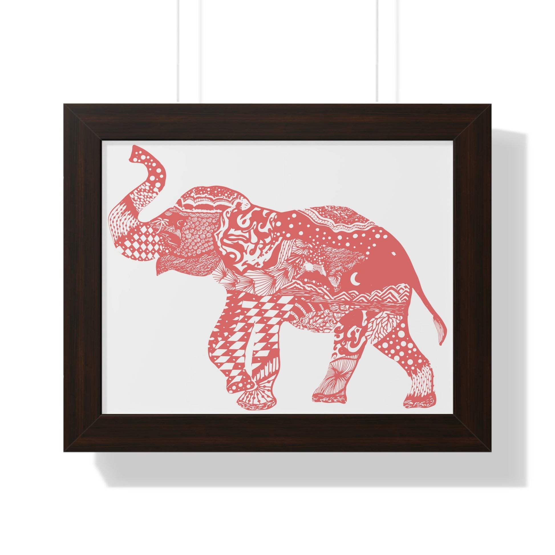 Elephant Doodle Peach Print Framed Horizontal Poster - Squirrellyartmama