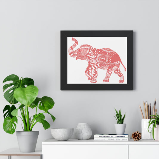 Elephant Doodle Peach Print Framed Horizontal Poster - Squirrellyartmama