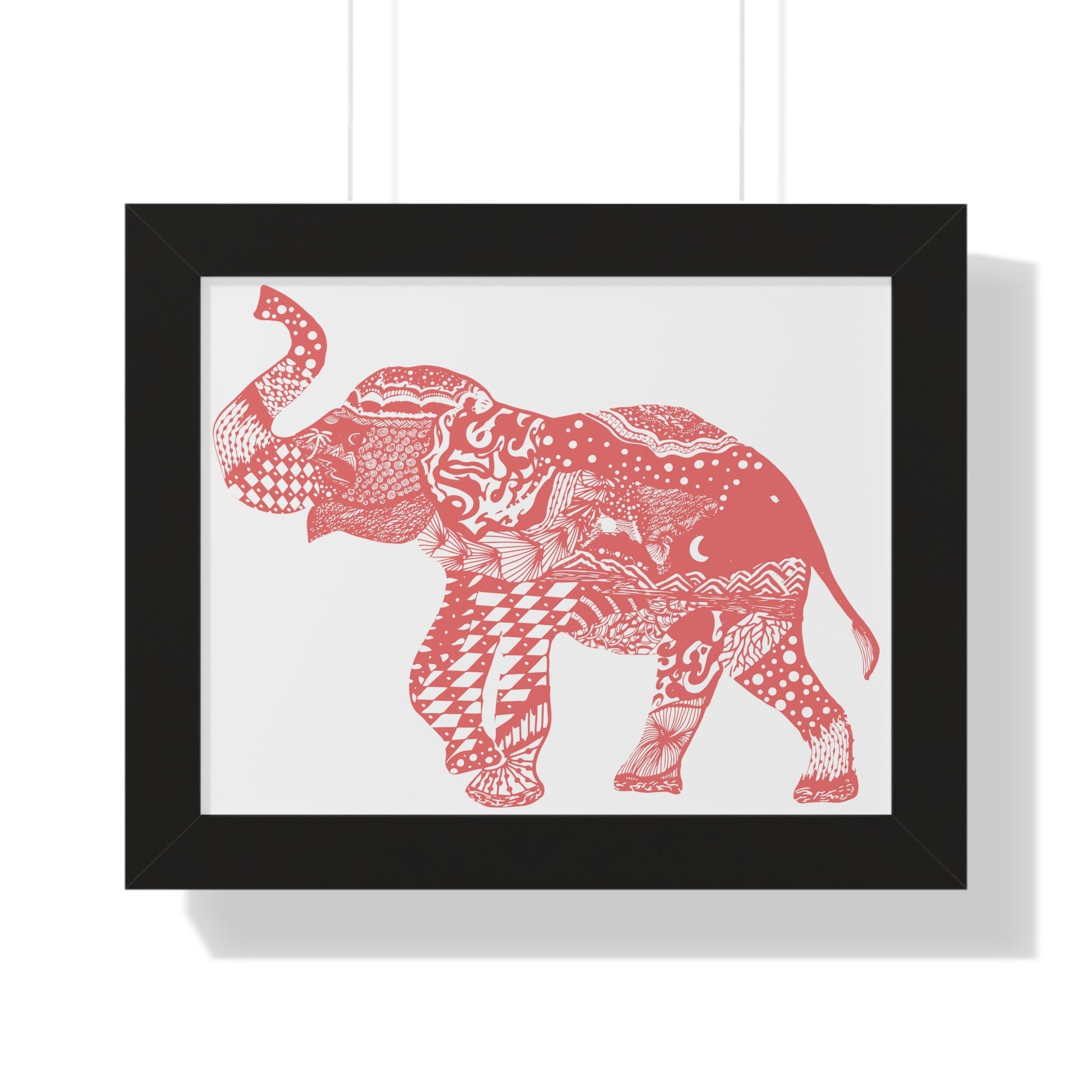Elephant Doodle Peach Print Framed Horizontal Poster - Squirrellyartmama