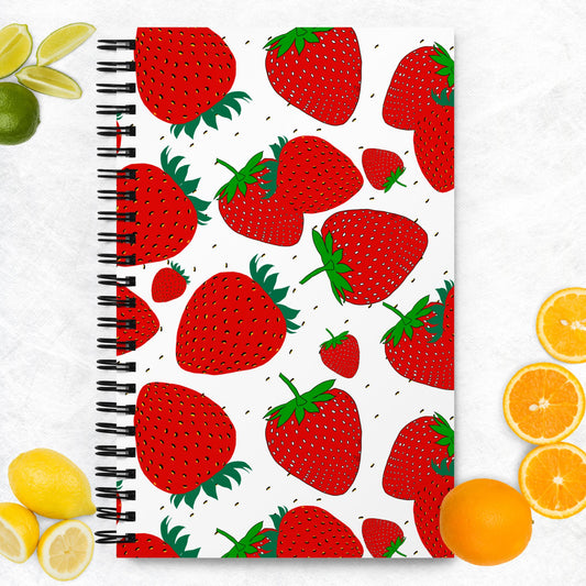Fallen Strawberries Spiral notebook | Dotted Notebook with Front and Back Strawberry Cover - Squirrellyartmama