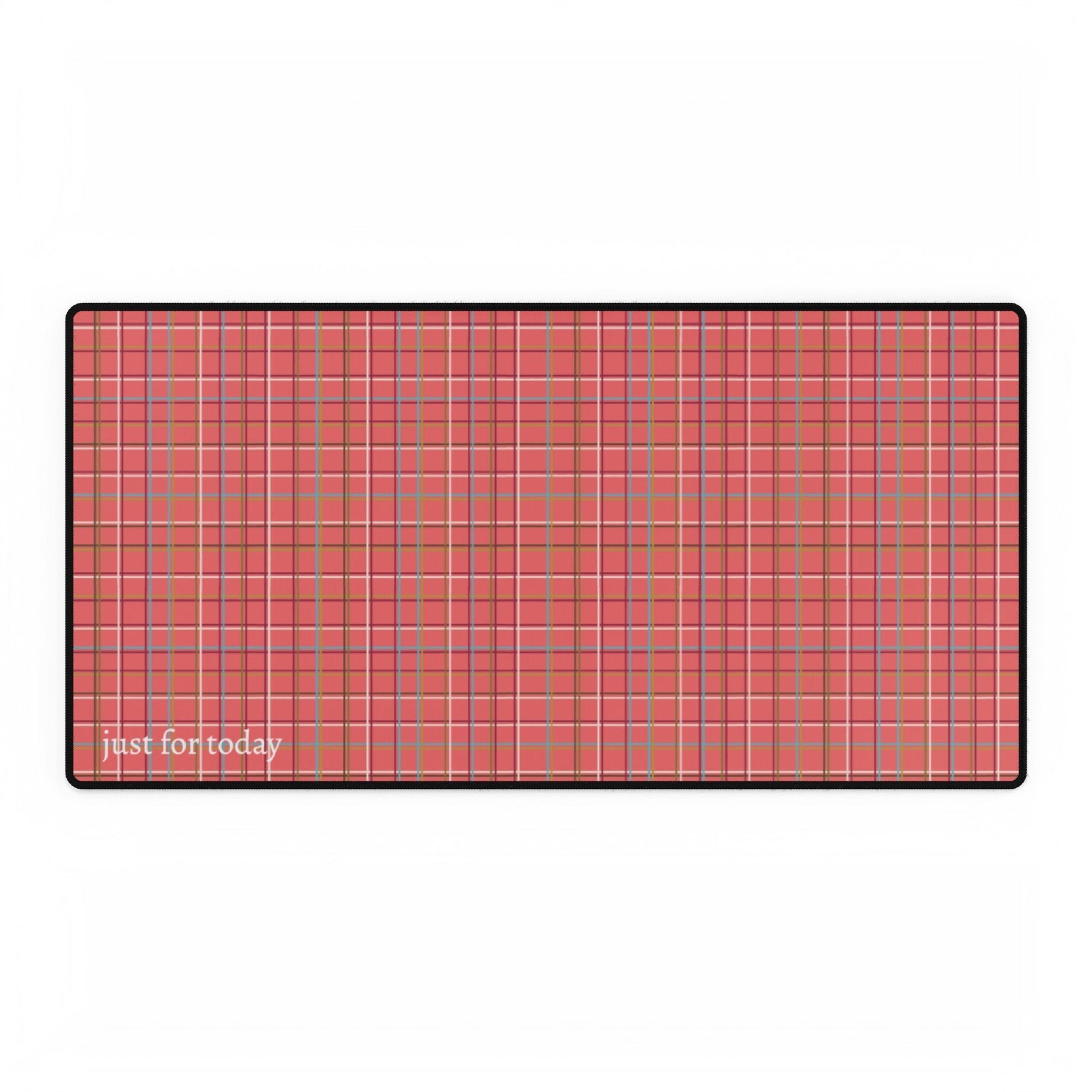 Fleece Peach Plaid "Just for Today" Desk Mat - Squirrellyartmama