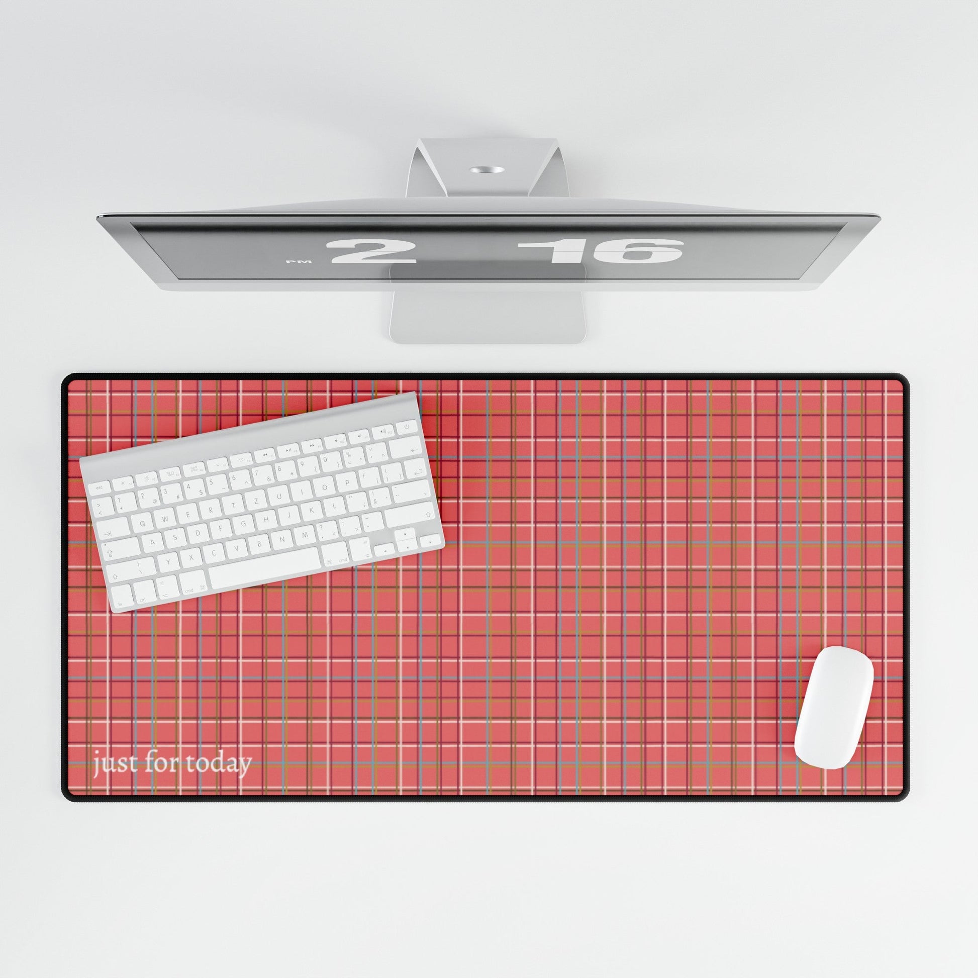 Fleece Peach Plaid "Just for Today" Desk Mat - Squirrellyartmama