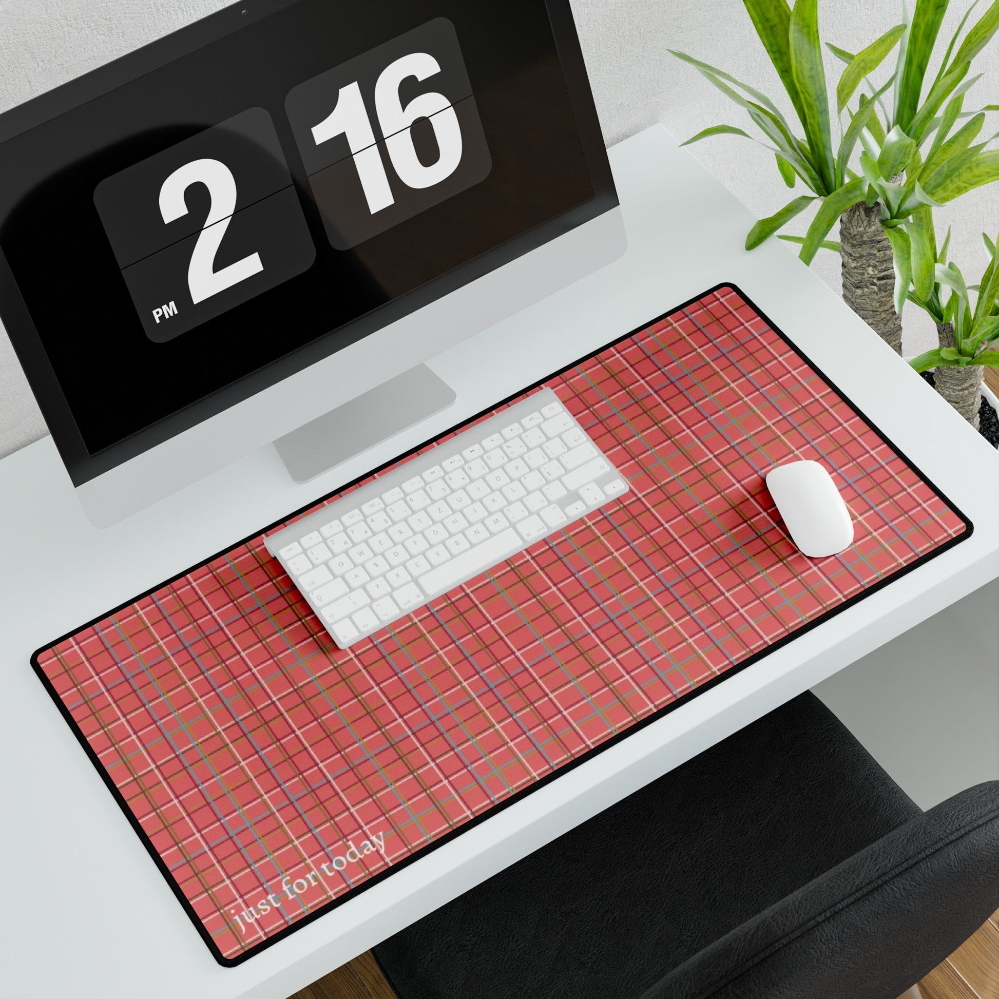 Fleece Peach Plaid "Just for Today" Desk Mat - Squirrellyartmama