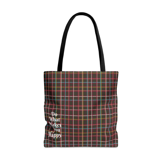 Fleeting Brown Plaid "Do What Makes You Happy" Tote Bag - Squirrellyartmama