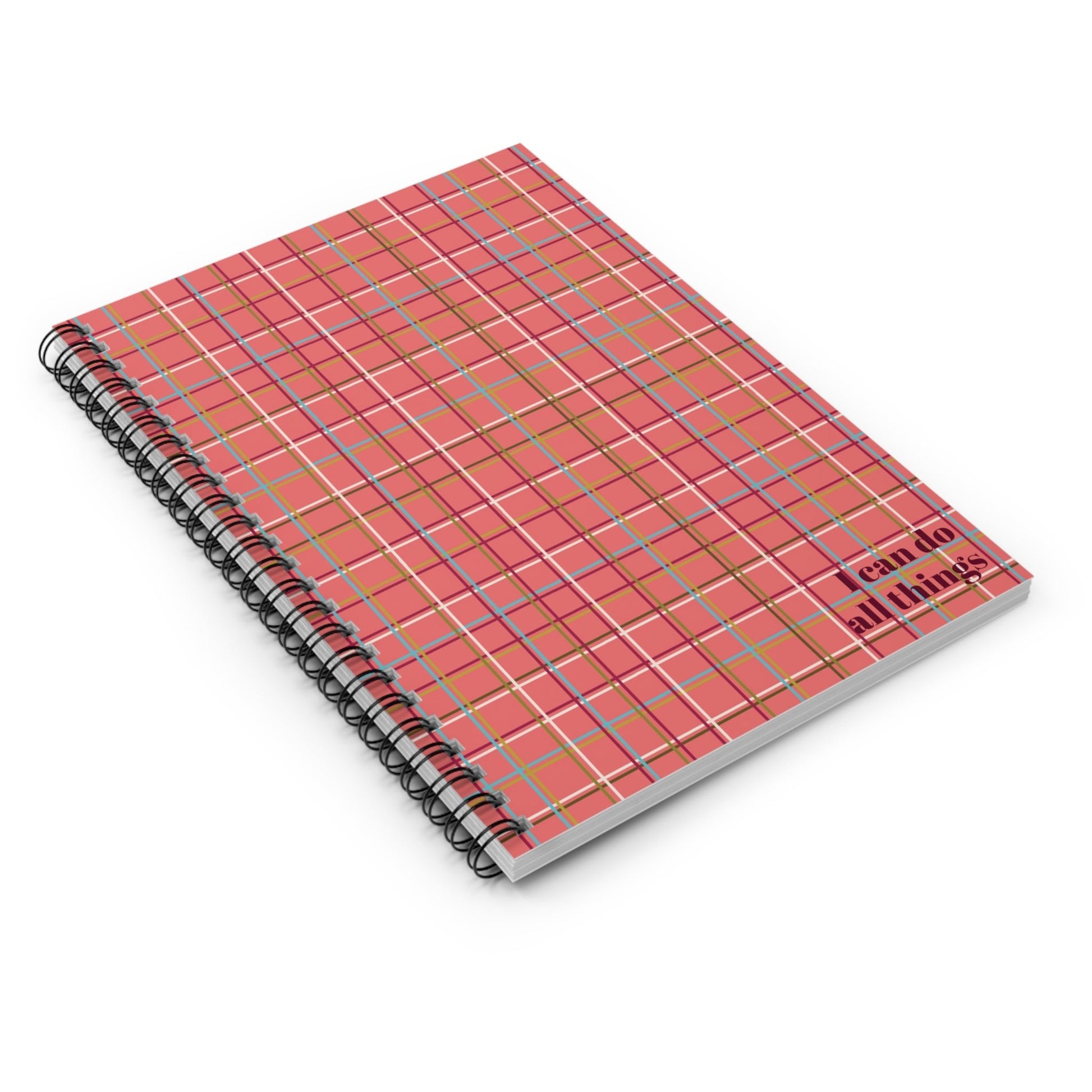 Fleeting Peach Plaid Notebook - Ruled Line "I can do all things" - Squirrellyartmama