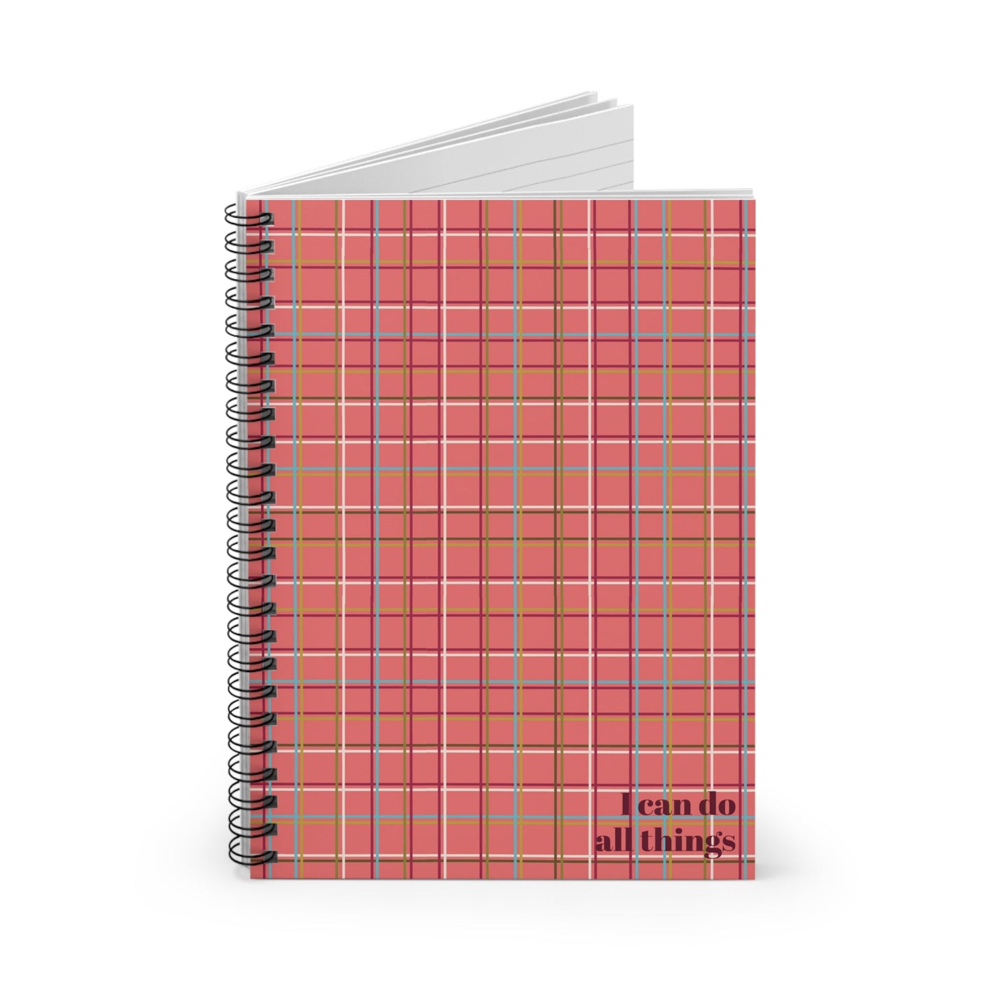 Fleeting Peach Plaid Notebook - Ruled Line "I can do all things" - Squirrellyartmama
