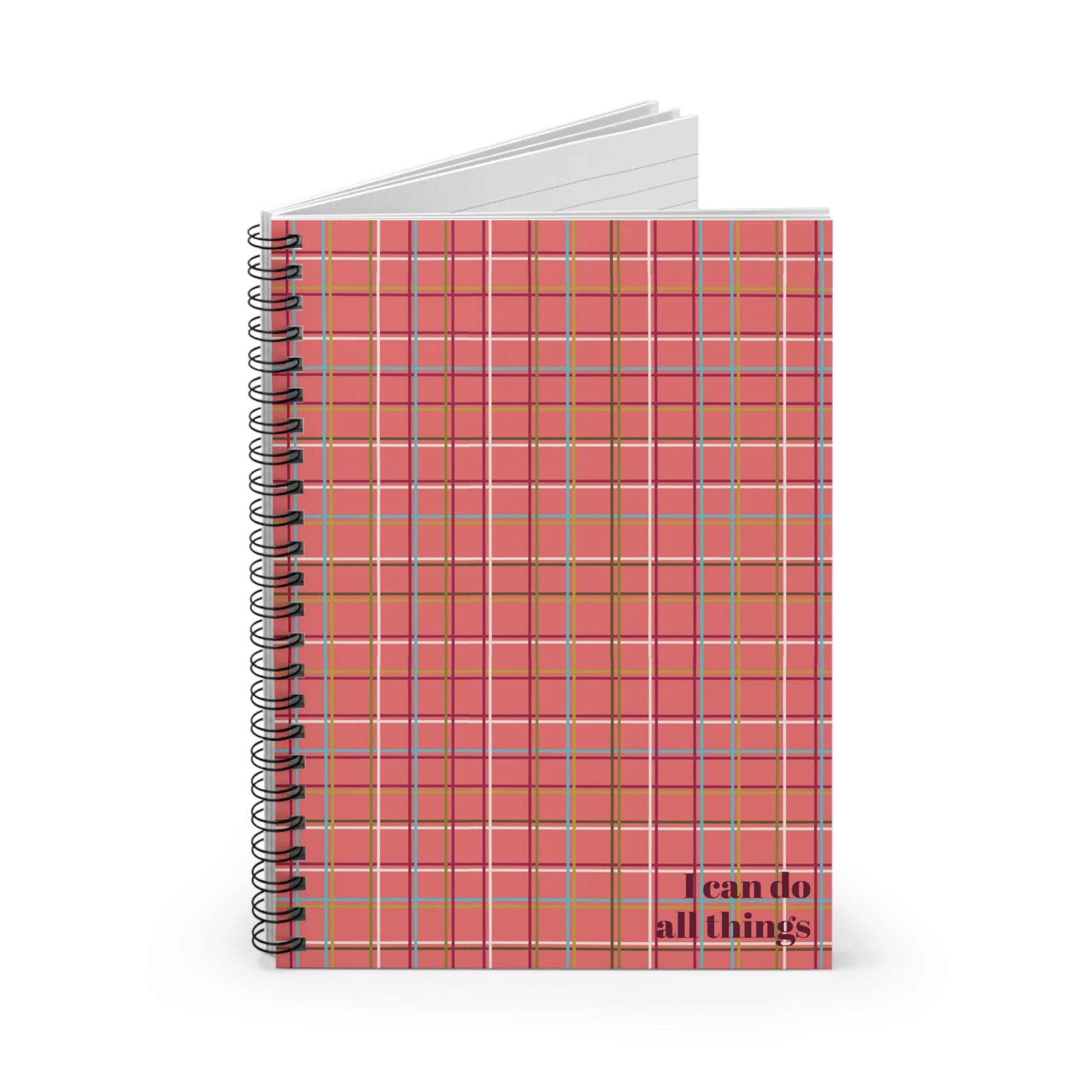 Fleeting Peach Plaid Notebook - Ruled Line "I can do all things" - Squirrellyartmama