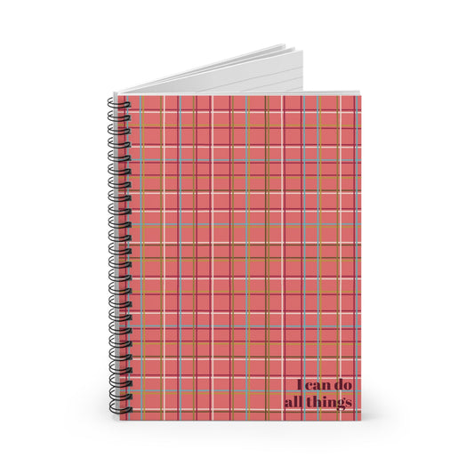 Fleeting Peach Plaid Notebook - Ruled Line "I can do all things" - Squirrellyartmama