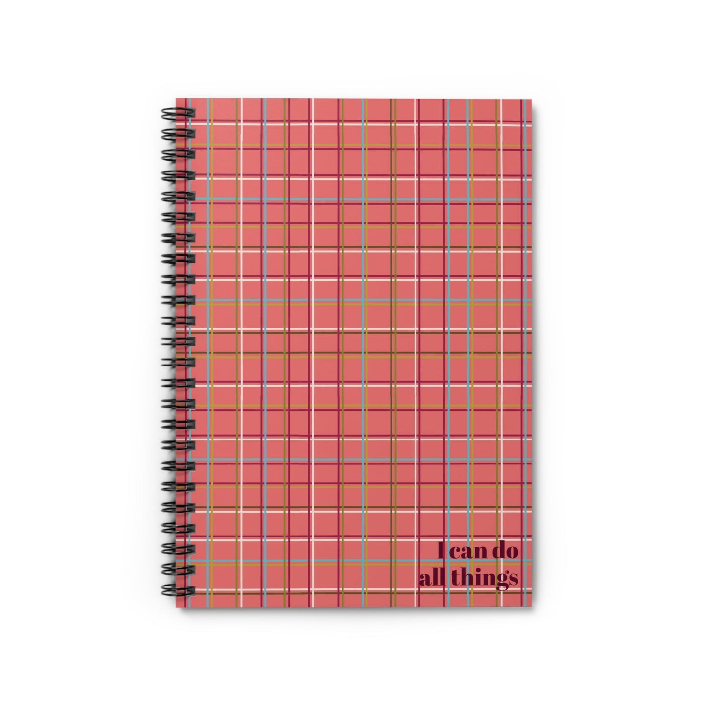 Fleeting Peach Plaid Notebook - Ruled Line "I can do all things" - Squirrellyartmama