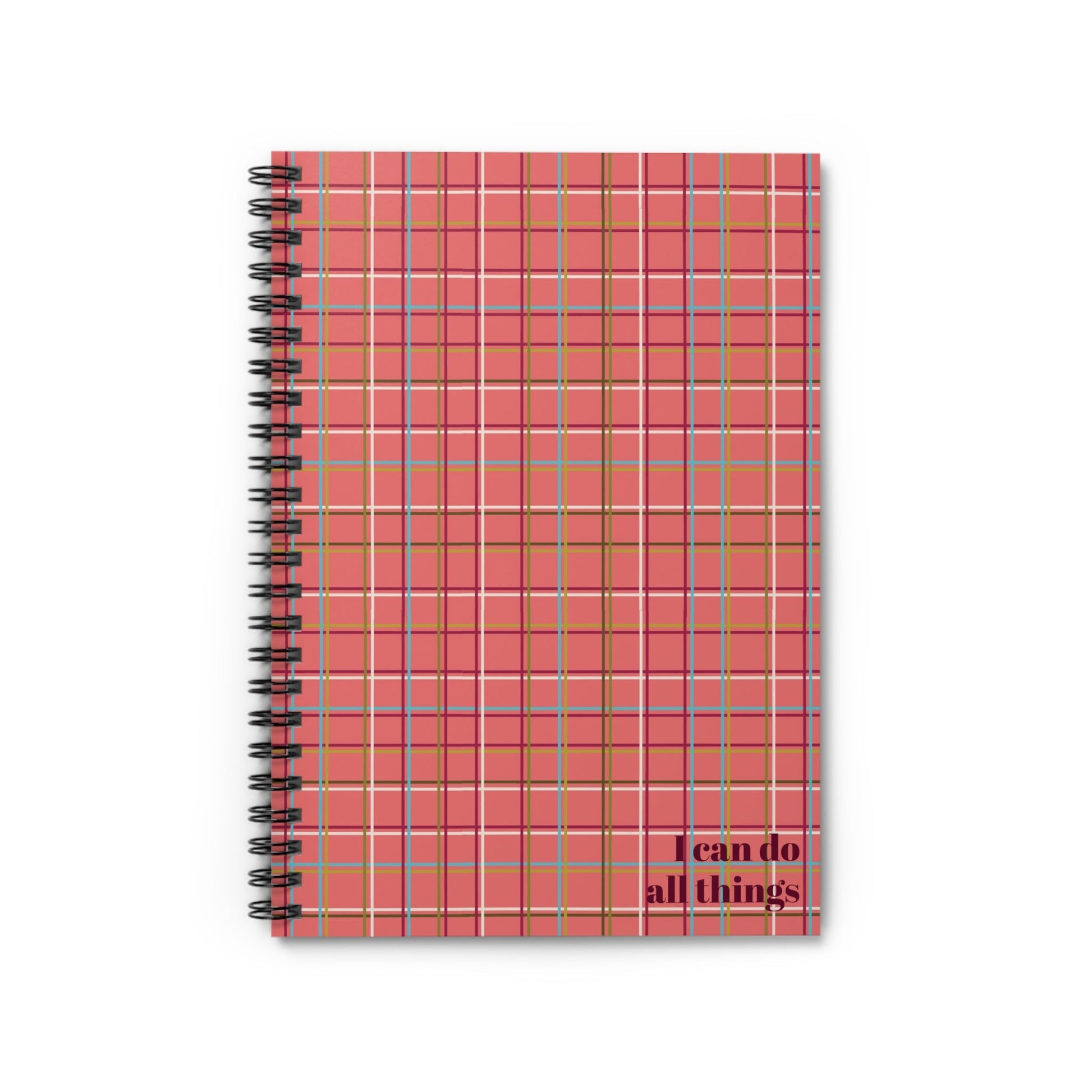 Fleeting Peach Plaid Notebook - Ruled Line "I can do all things" - Squirrellyartmama