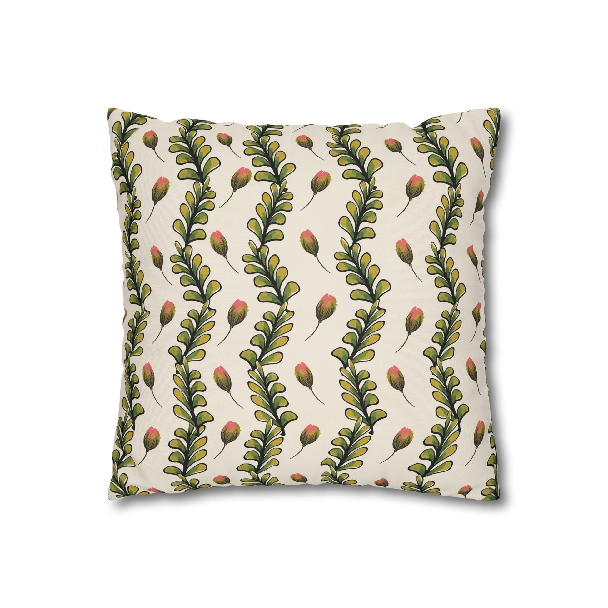 Fleeting Rose and Leaves Square Poly Canvas Pillowcase - Squirrellyartmama