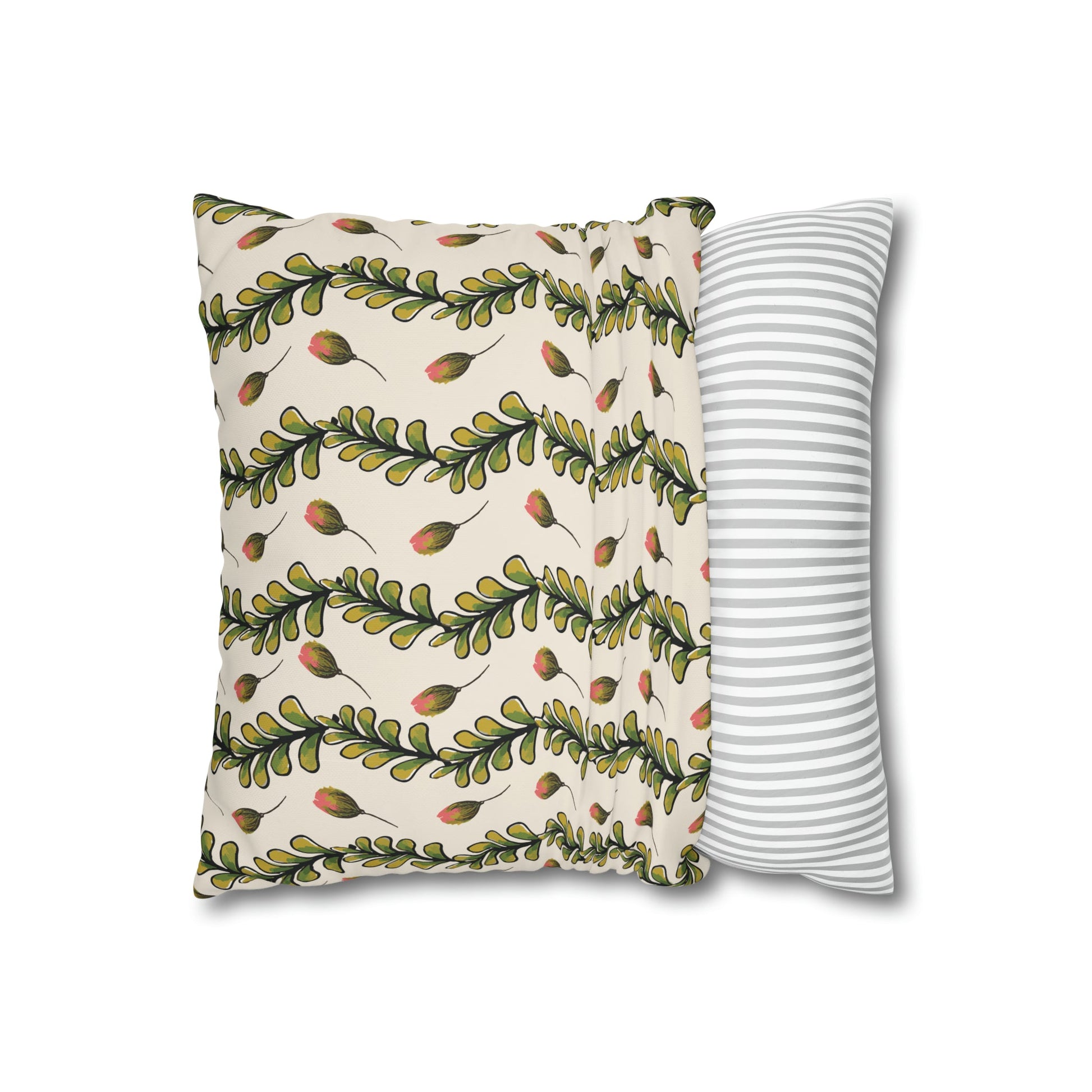 Fleeting Rose and Leaves Square Poly Canvas Pillowcase - Squirrellyartmama
