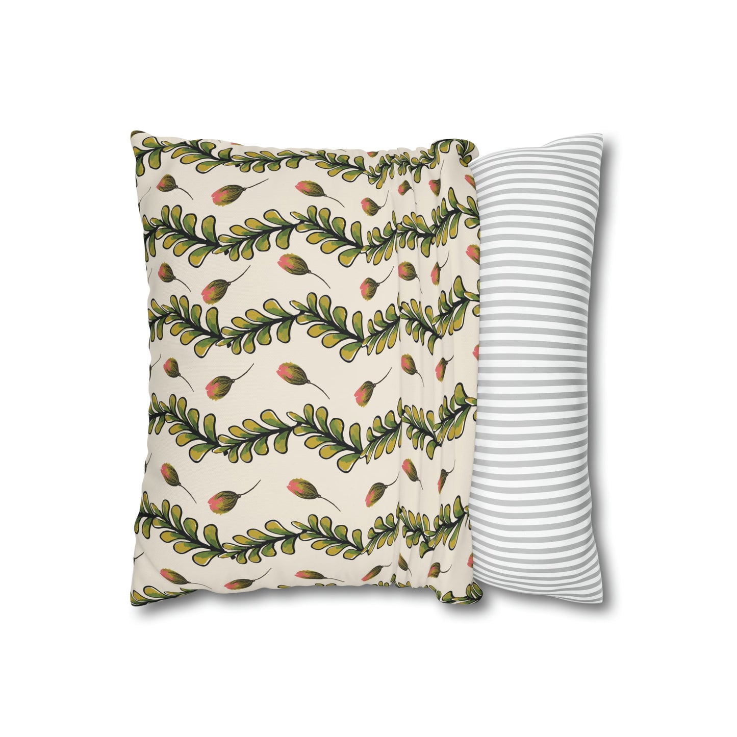 Fleeting Rose and Leaves Square Poly Canvas Pillowcase - Squirrellyartmama