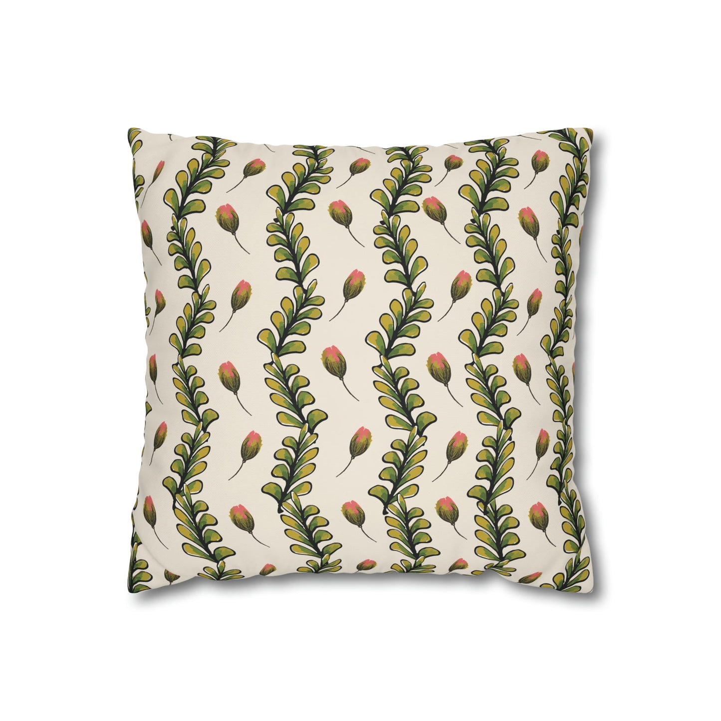 Fleeting Rose and Leaves Square Poly Canvas Pillowcase - Squirrellyartmama