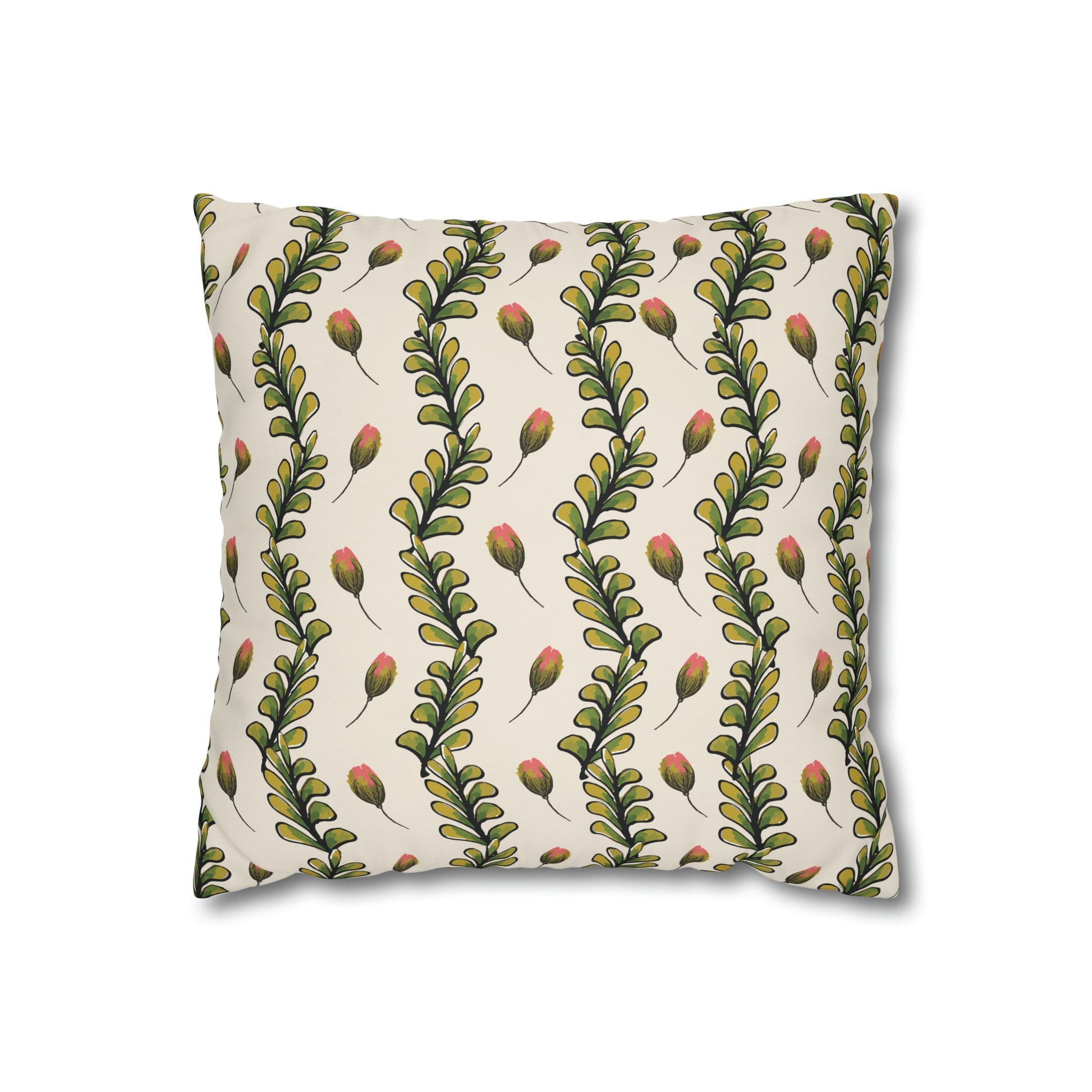 Fleeting Rose and Leaves Square Poly Canvas Pillowcase - Squirrellyartmama