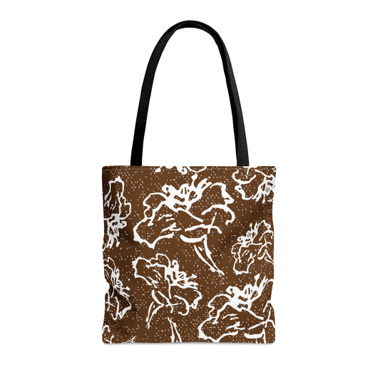 Fleeting White Floral Brown Tote Bag - Squirrellyartmama