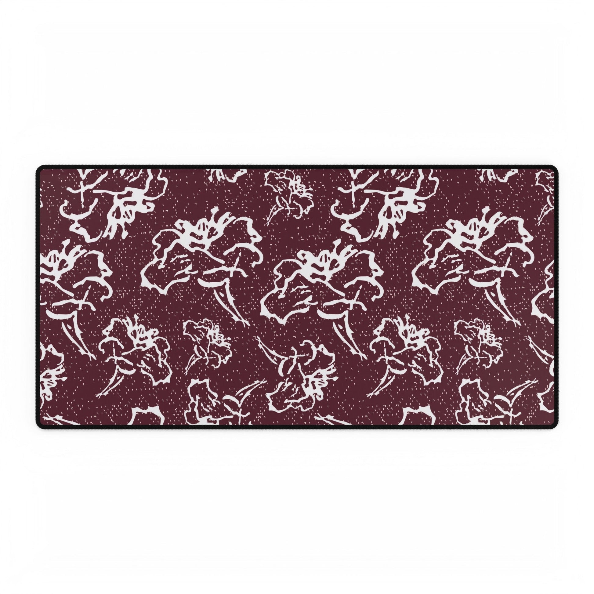 Fleeting White Flower Maroon Back Cream Specks Desk Mat - Squirrellyartmama