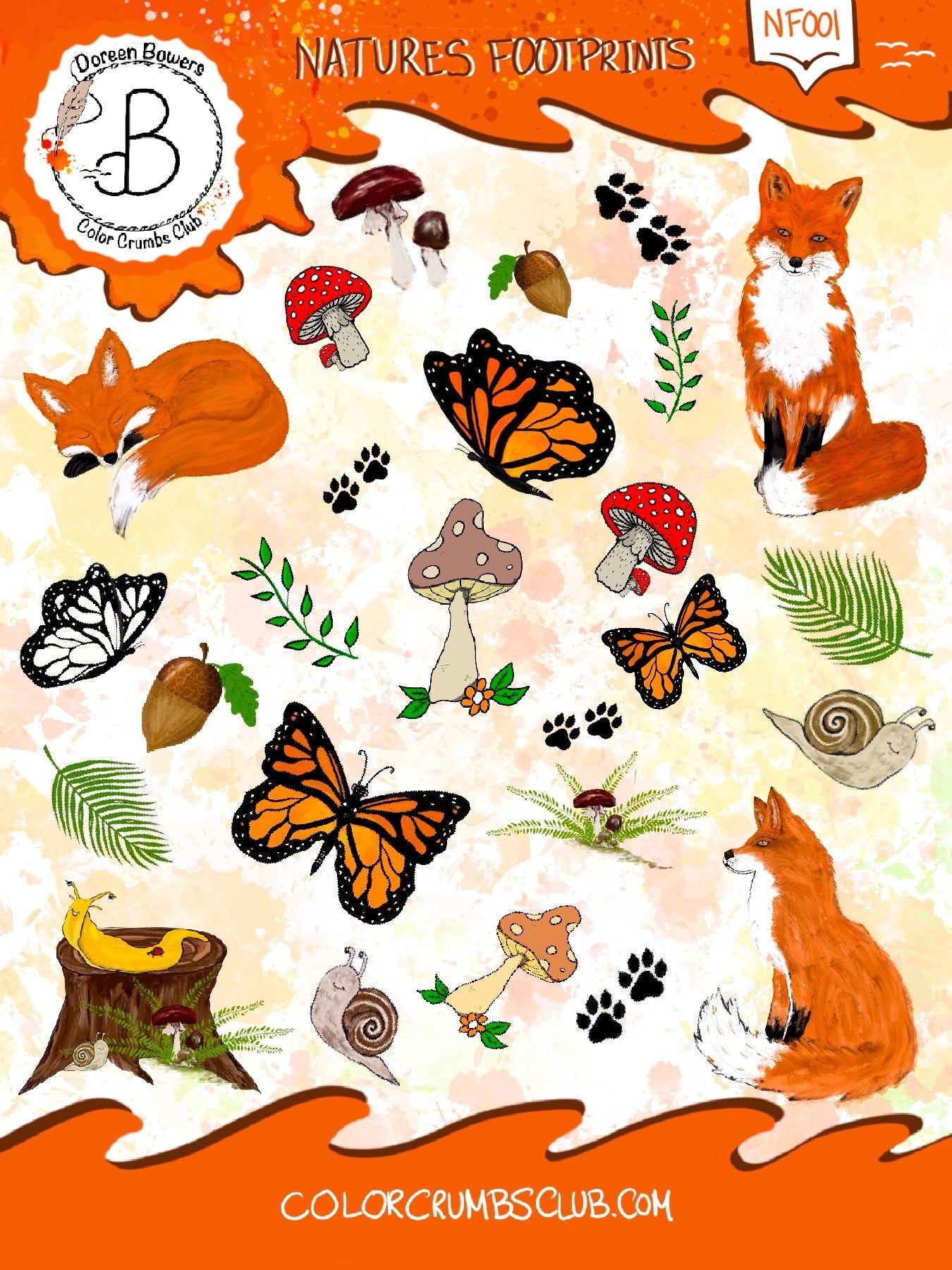 Fox Sticker Sheet – Nature’s Footprint | Woodland Mushrooms, Butterflies and Leaves Planner Stickers - Natures Footprint Sticker Sheet Collection - Color Crumbs Club