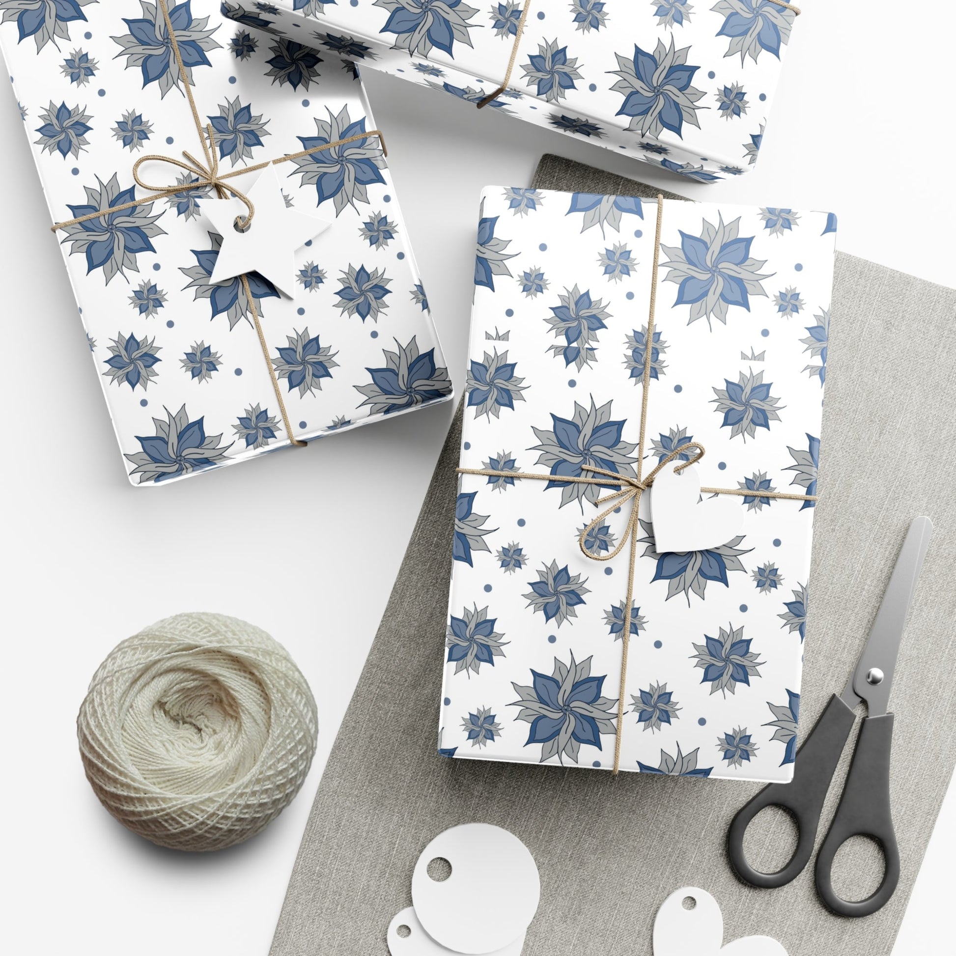Gift Wrap Papers - Blue and Gray Flowers Design - Squirrellyartmama
