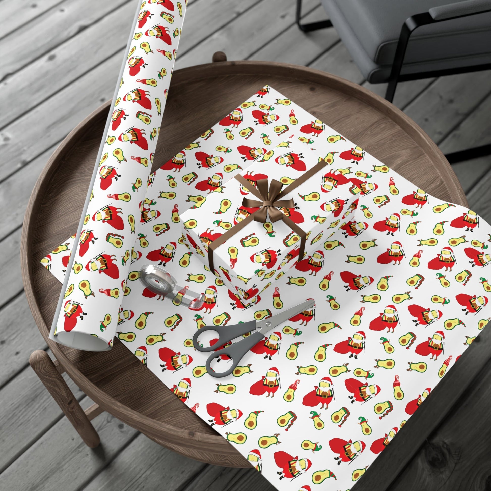 Gift Wrap Papers - Christmas Santa Avocado with Avocado Elves Wrapping Paper - Squirrellyartmama