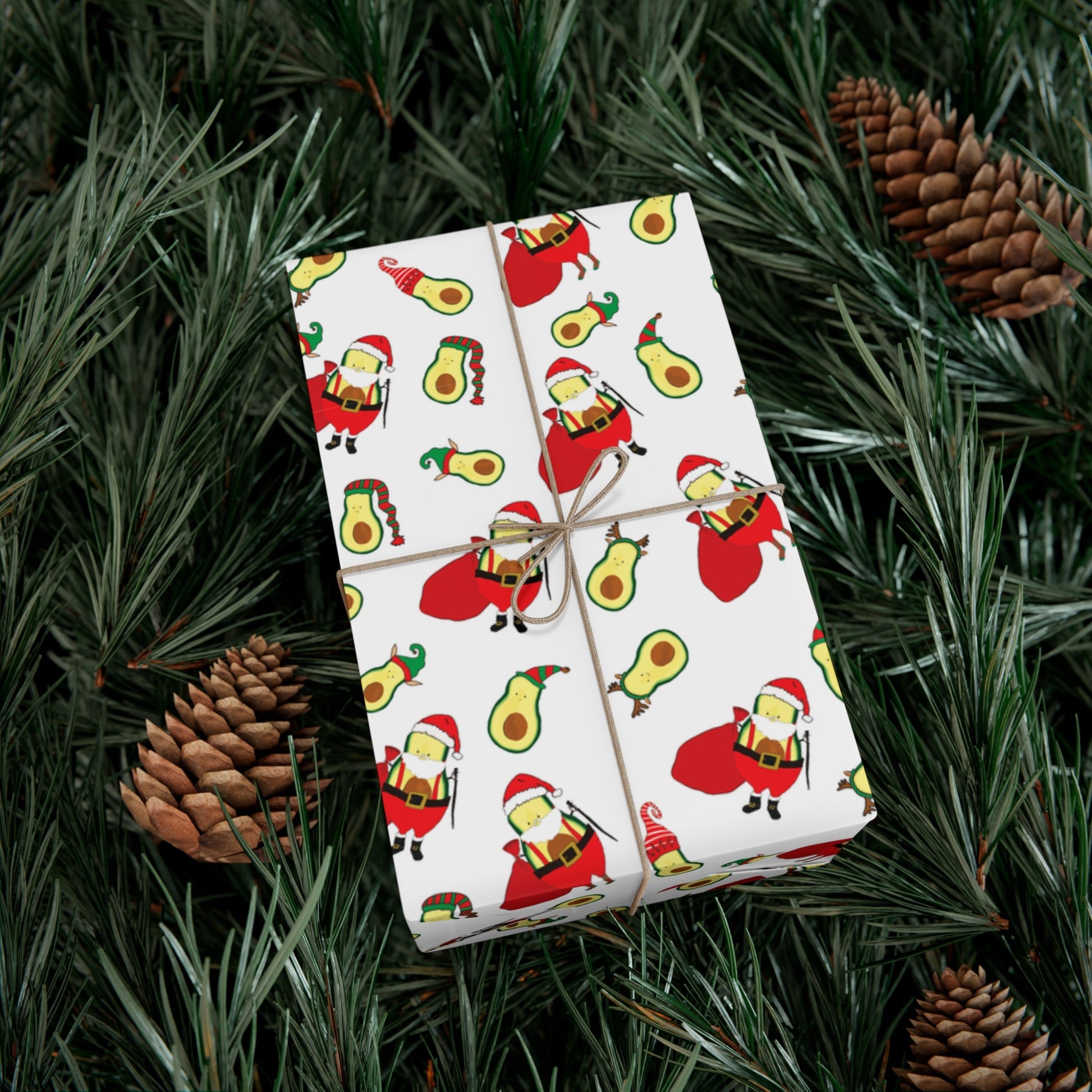 Gift Wrap Papers - Christmas Santa Avocado with Avocado Elves Wrapping Paper - Squirrellyartmama