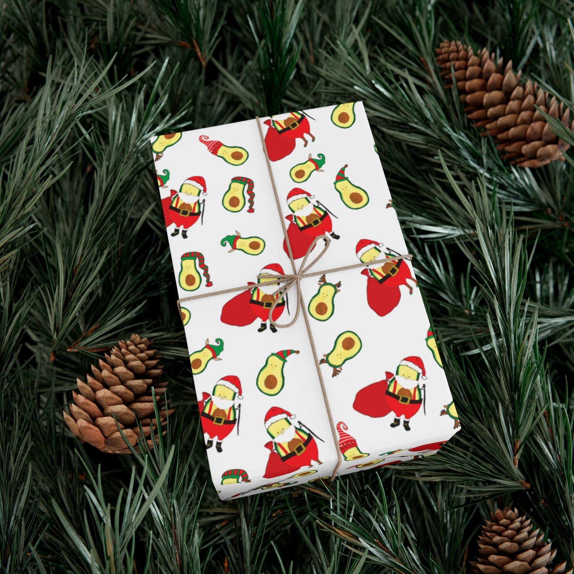 Gift Wrap Papers - Christmas Santa Avocado with Avocado Elves Wrapping Paper - Squirrellyartmama